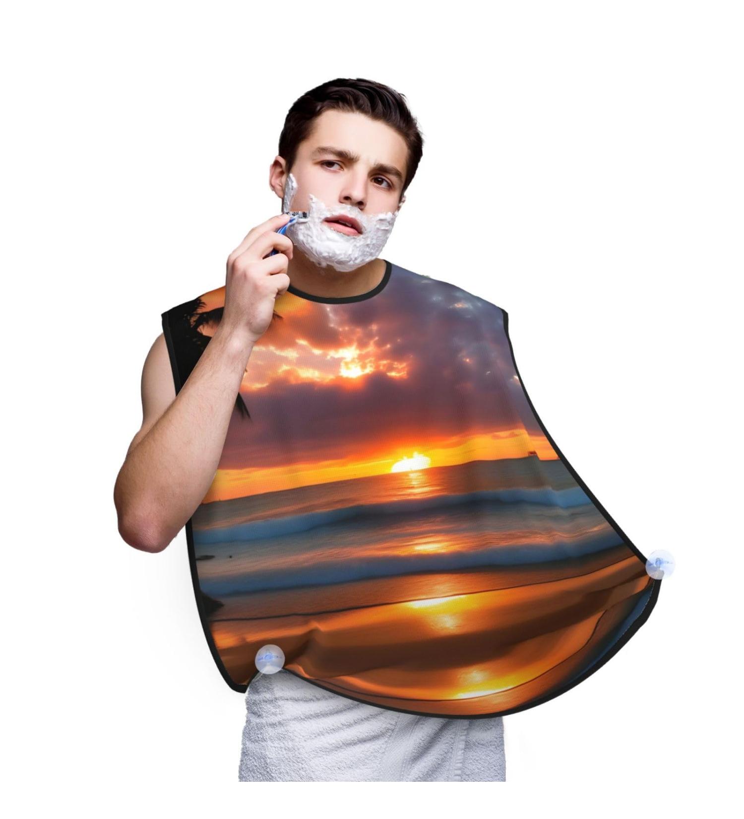 Sunset Beach Print Beard Bib Apron | Best Beard Hair Catcher for Men | Beard Cape Cloth for Shaving & Trimming - Buy Online on GoSupps.com