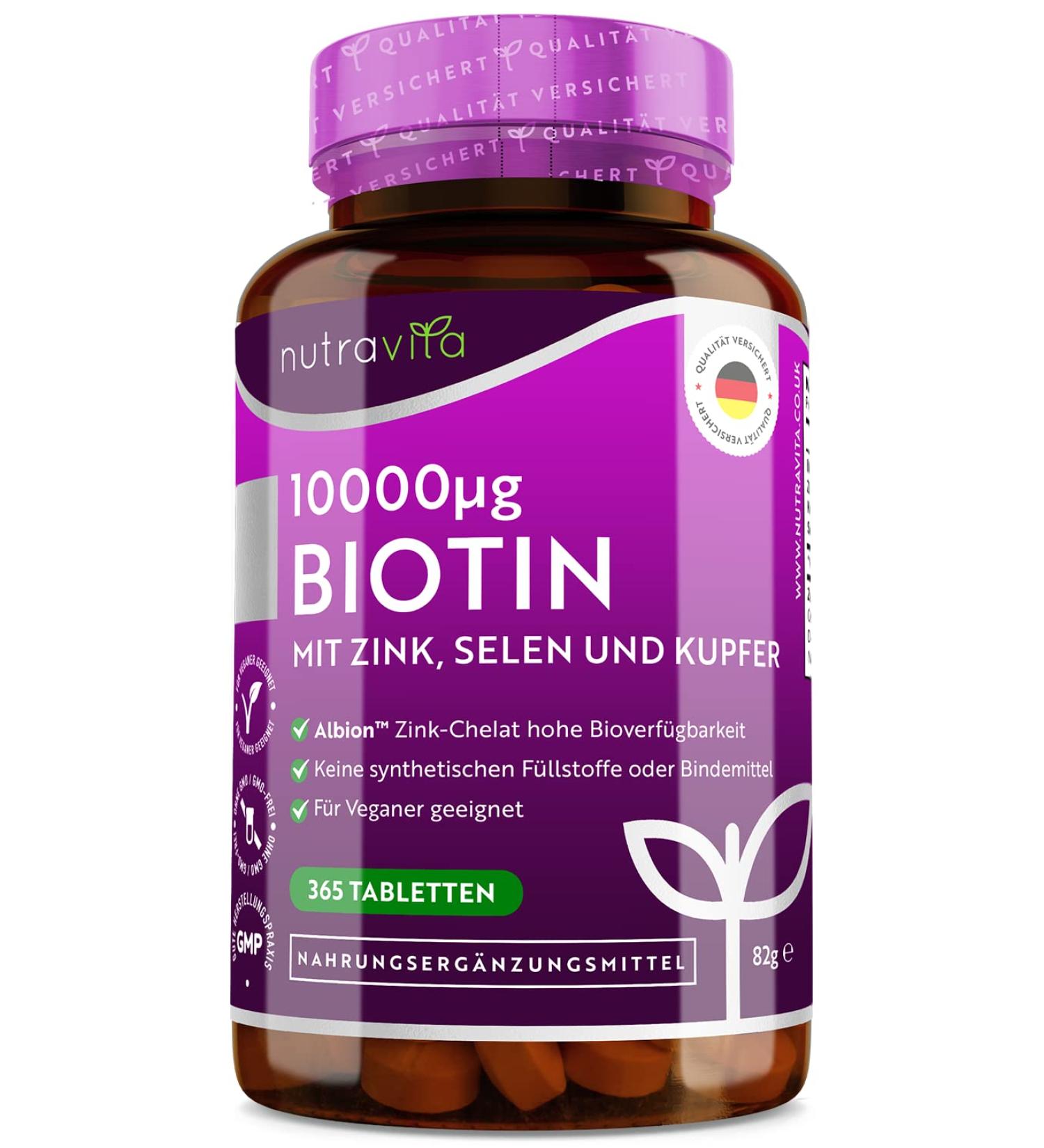 High-Dose Biotin 10000MCG with Zinc Selenium & Copper - 365 Vegan Tablets - Premium Quality by Nutravita - Buy Online on GoSupps.com