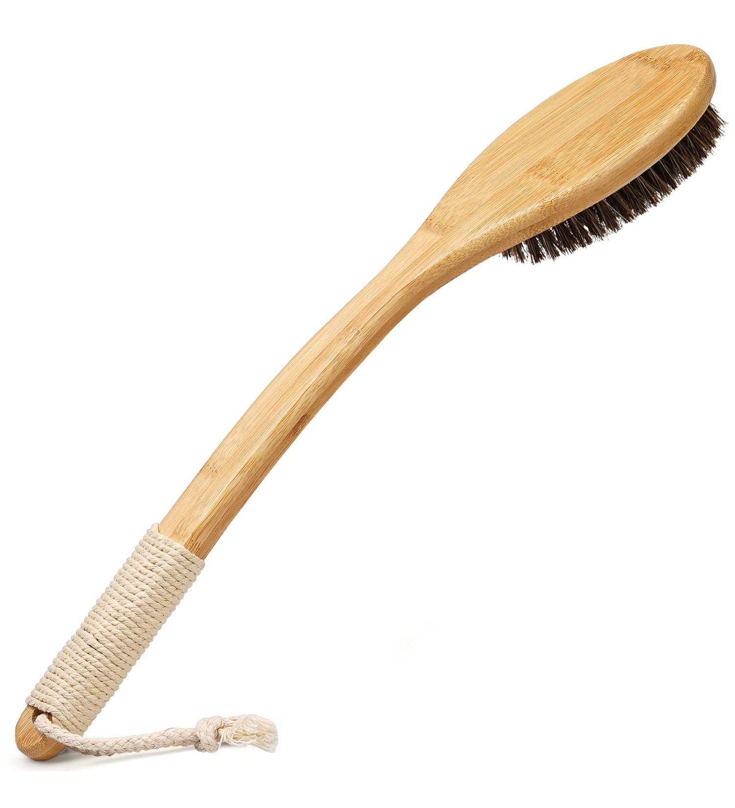 Long Handle Exfoliating Back Scrubber with Natural Bristles - 16.7 Inches Bamboo Body Brush for Wet/Dry Brushing - Back Washer Bath Tool for Men & Women - Buy Online on GoSupps.com