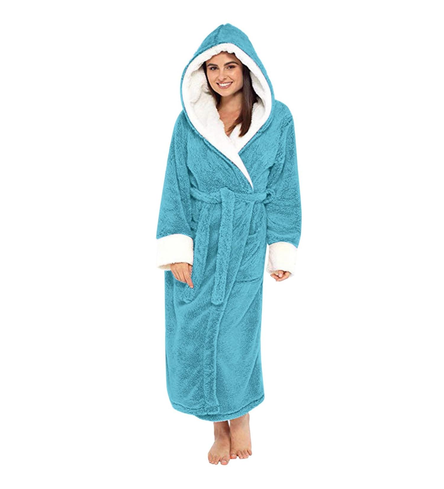 Poppek Silk Night Shirts - Plush Insulated Long Nightgown & Fleece Morning Mantle for Ladies - Blue 3XL - Buy Online on GoSupps.com