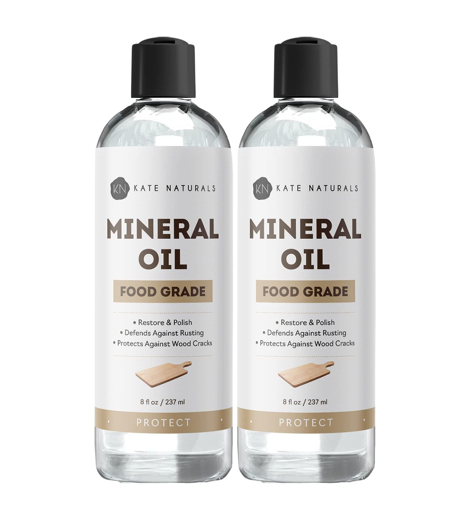 Kate Naturals Mineral Oil 2-Pack - 8oz for Cutting Boards & Kitchen Utensils - Food Grade, Food Safe Oil for Butcher Blocks, Stainless Steel & Wood - Buy Online on GoSupps.com