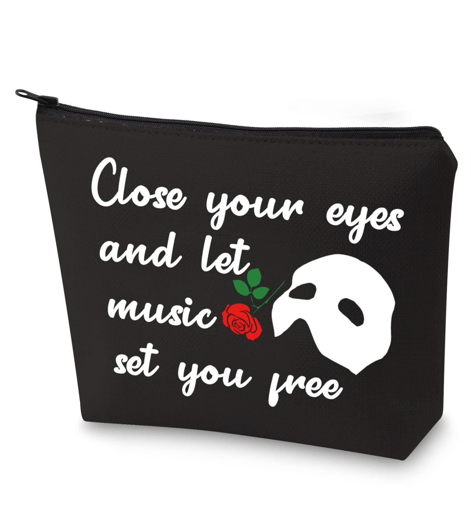 Phantom's Mask Makeup Bag 90s Horror Film Gift Close Your Eyes Let Music Set You Free Funny Gift for Fans(Close Your Eyes) - Buy Online on GoSupps.com