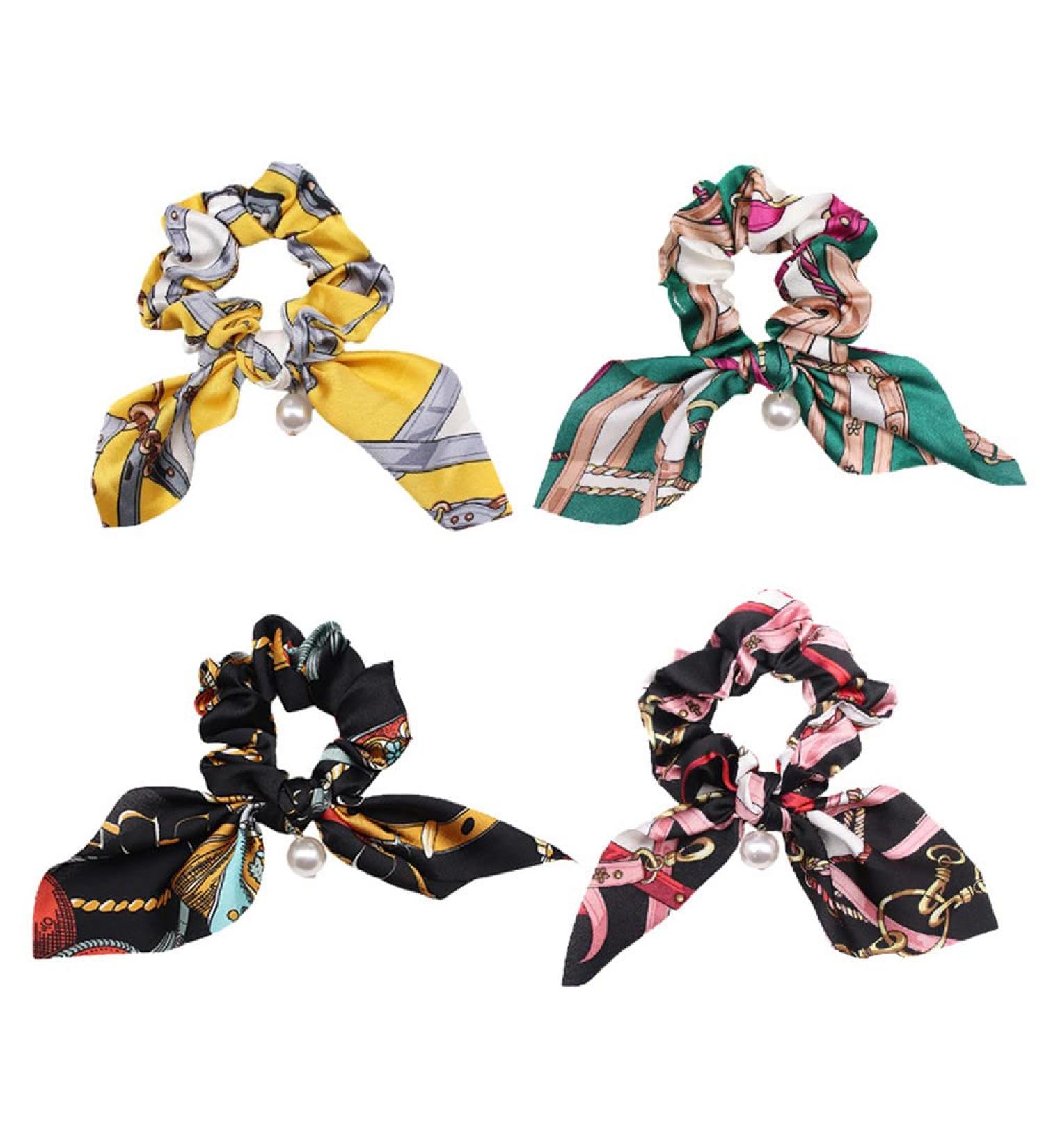 BJH Vintage Floral Hair Ties - 4 Elastic Hair Bands for Women & Girls | Ponytail Rubber Bands in 4 Colors - International Shipping - Buy Online on GoSupps.com