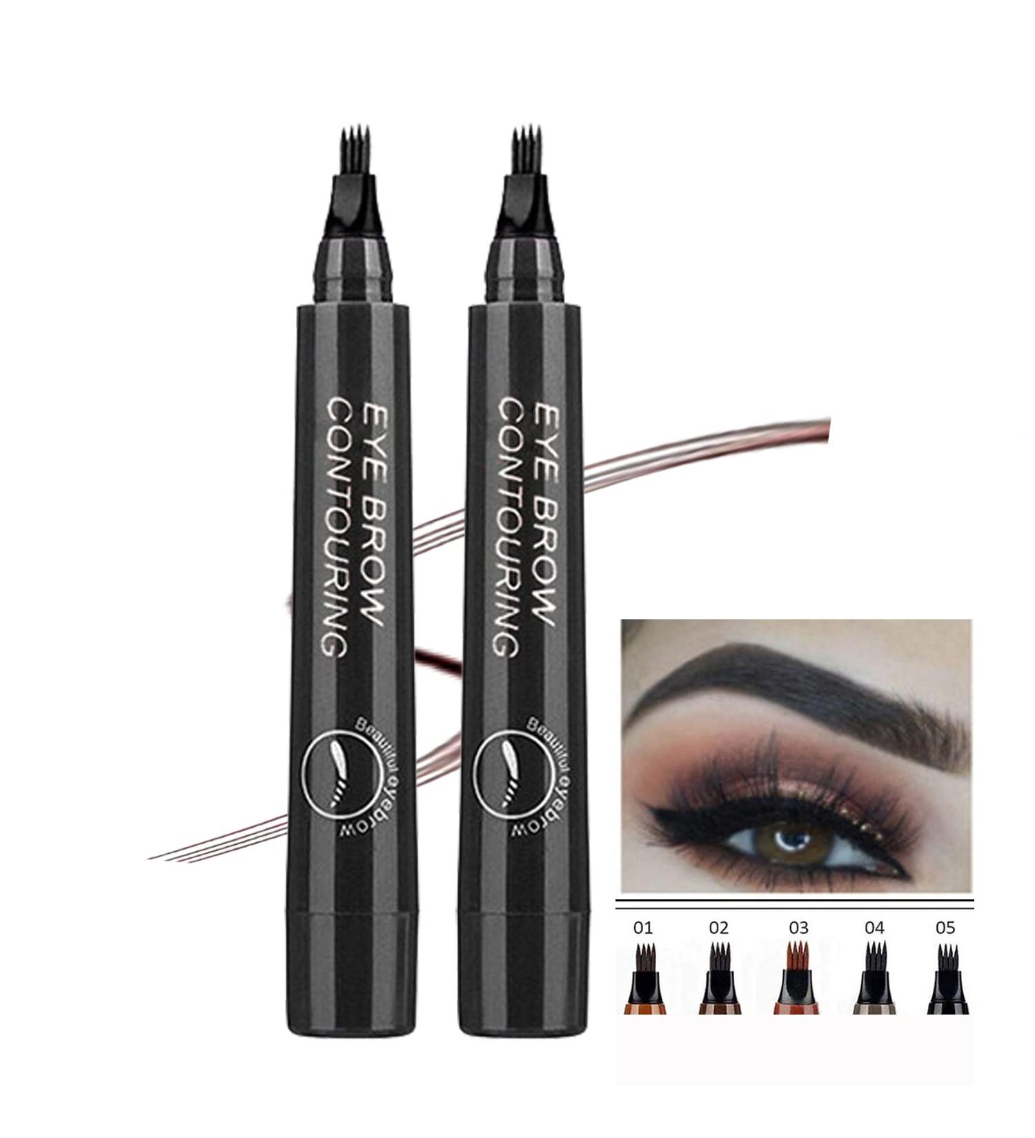 Microblading 2 Pack - Waterproof Fork Tip Eyebrow Pen for Long Lasting Results - Professional Fine Sketch Liquid Eye Brow Pencil in Black*2 - Buy Online on GoSupps.com