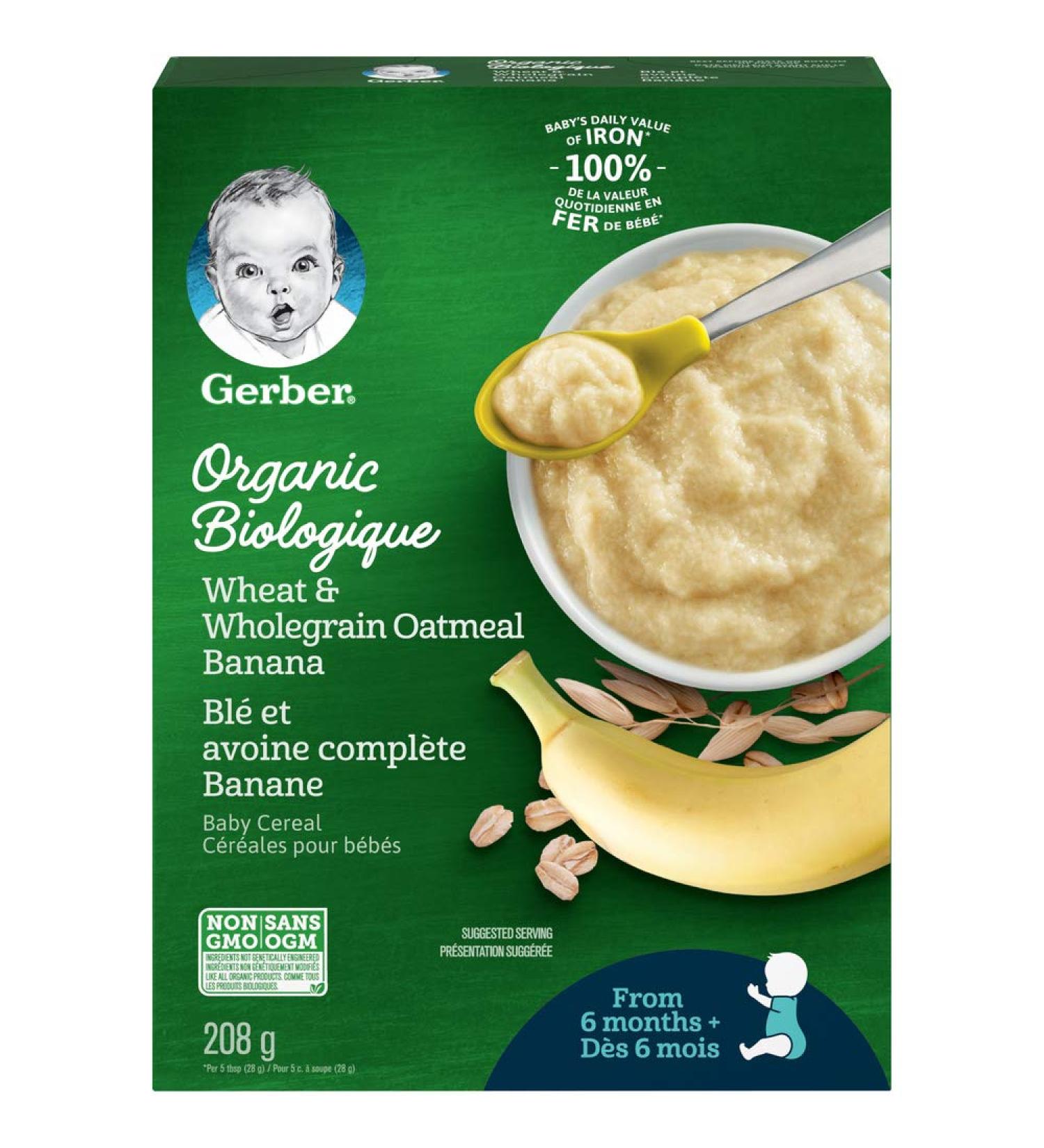 GERBER Organic Cereal Wheat & Wholegrain Oatmeal with Banana Baby Food Cereals 6+ Months 208 g 6 Pack - Packaging May Vary - Buy Online on GoSupps.com