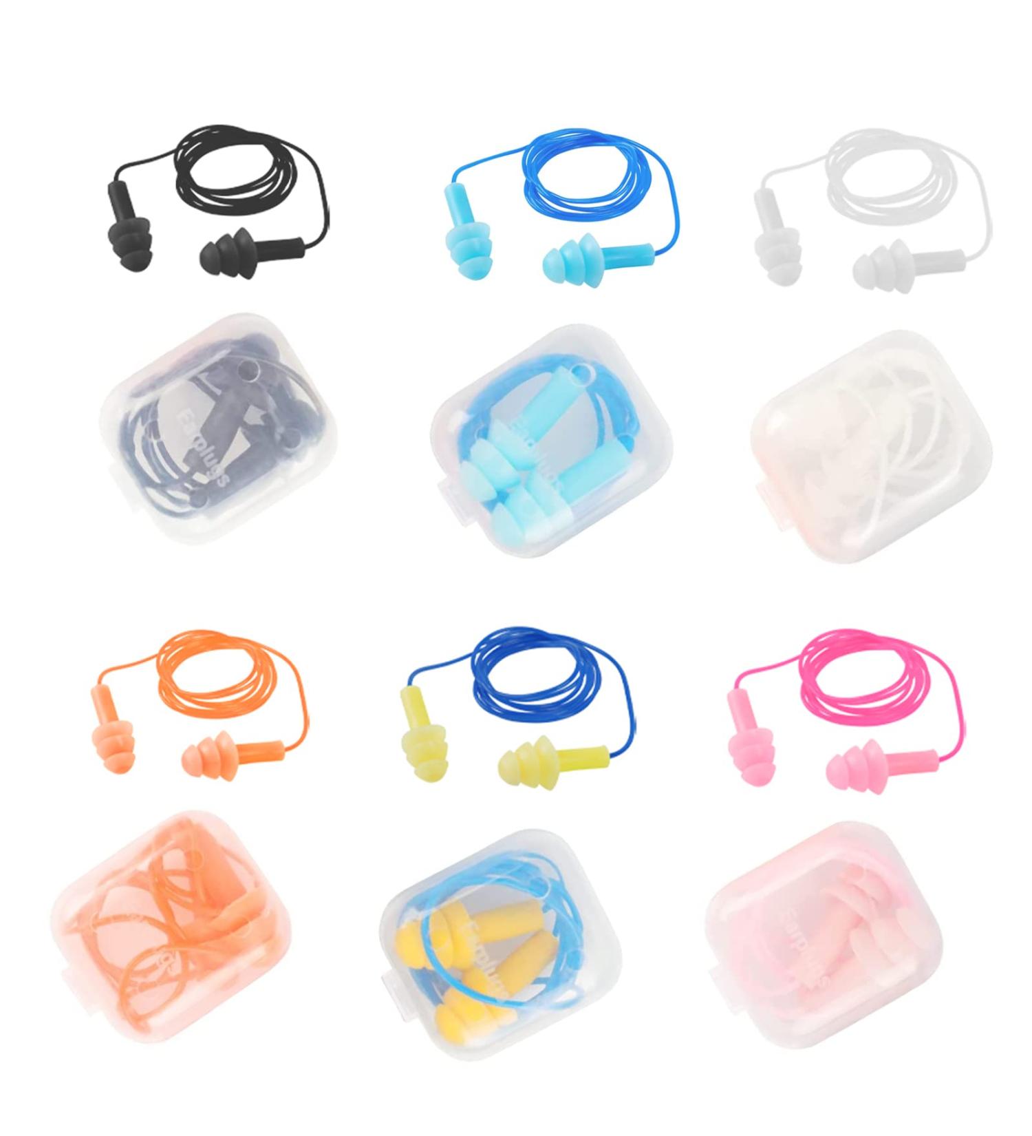 6 Pieces Silicone Earplugs with Rope - Soundproof & Swimming Earplugs for Hearing Protection - Noise Reduction with Storage Box - Buy Online on GoSupps.com