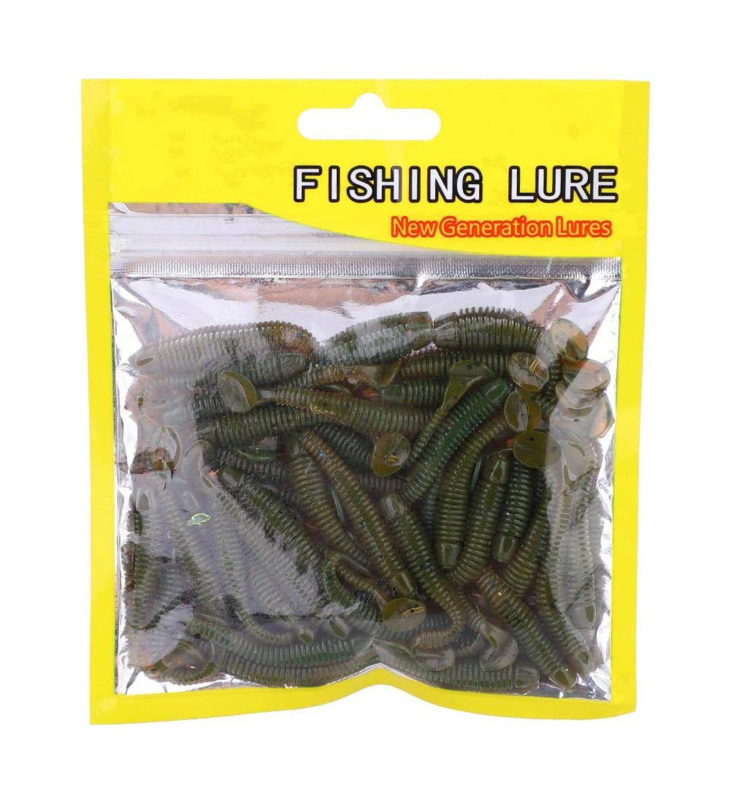 50-Piece Soft Fishing Bait Set - T-Tail Grub Worms for Saltwater & Freshwater - 9 Colors Available - Buy Online on GoSupps.com