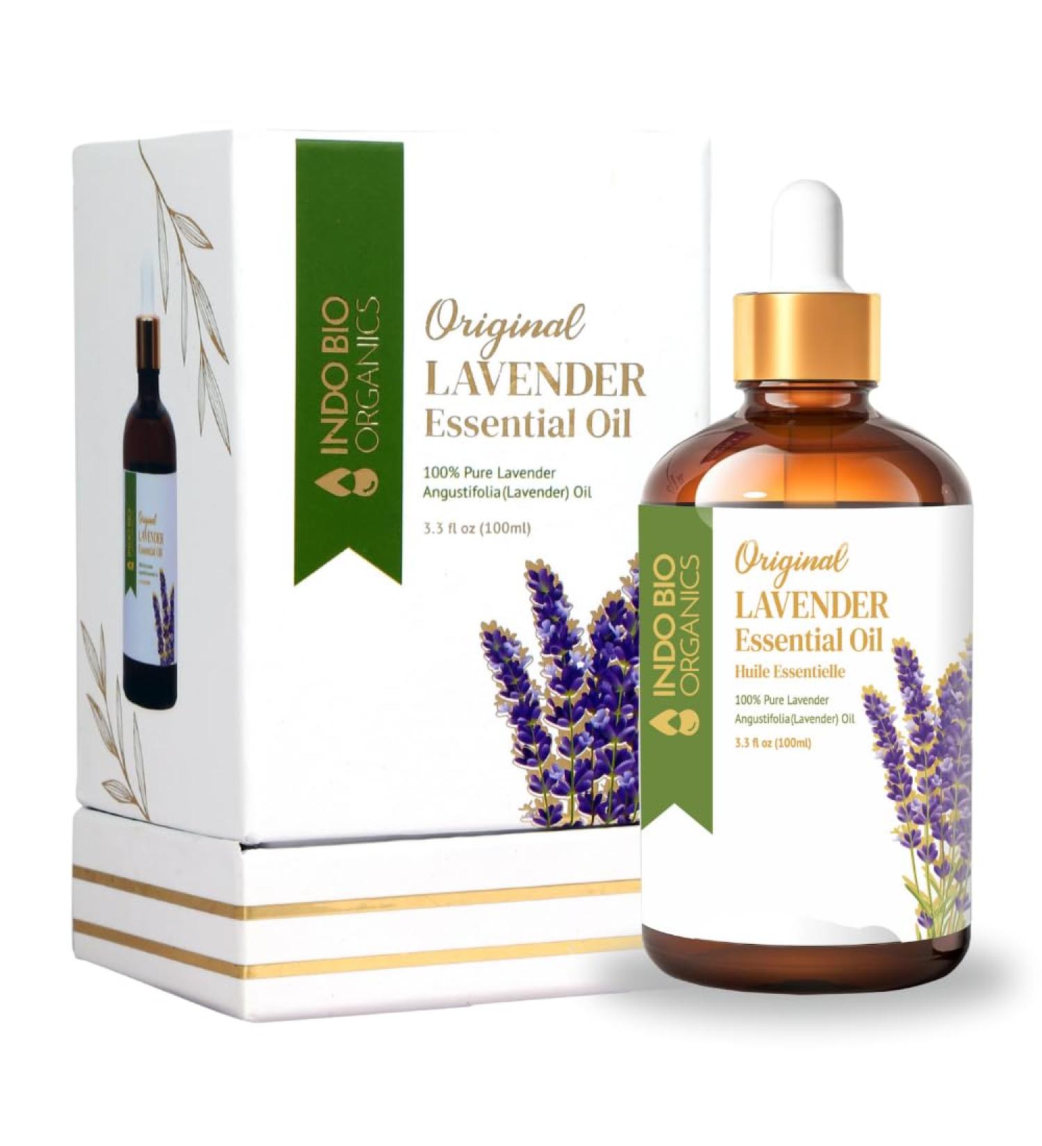 Indo Bio Organics 100ml Lavender Essential Oil Pure Lavender Oil For Diffuser Hair Skin Home Fragrance 100% Natural & Authentic Lavender Oil. (3.38 fl. Oz)