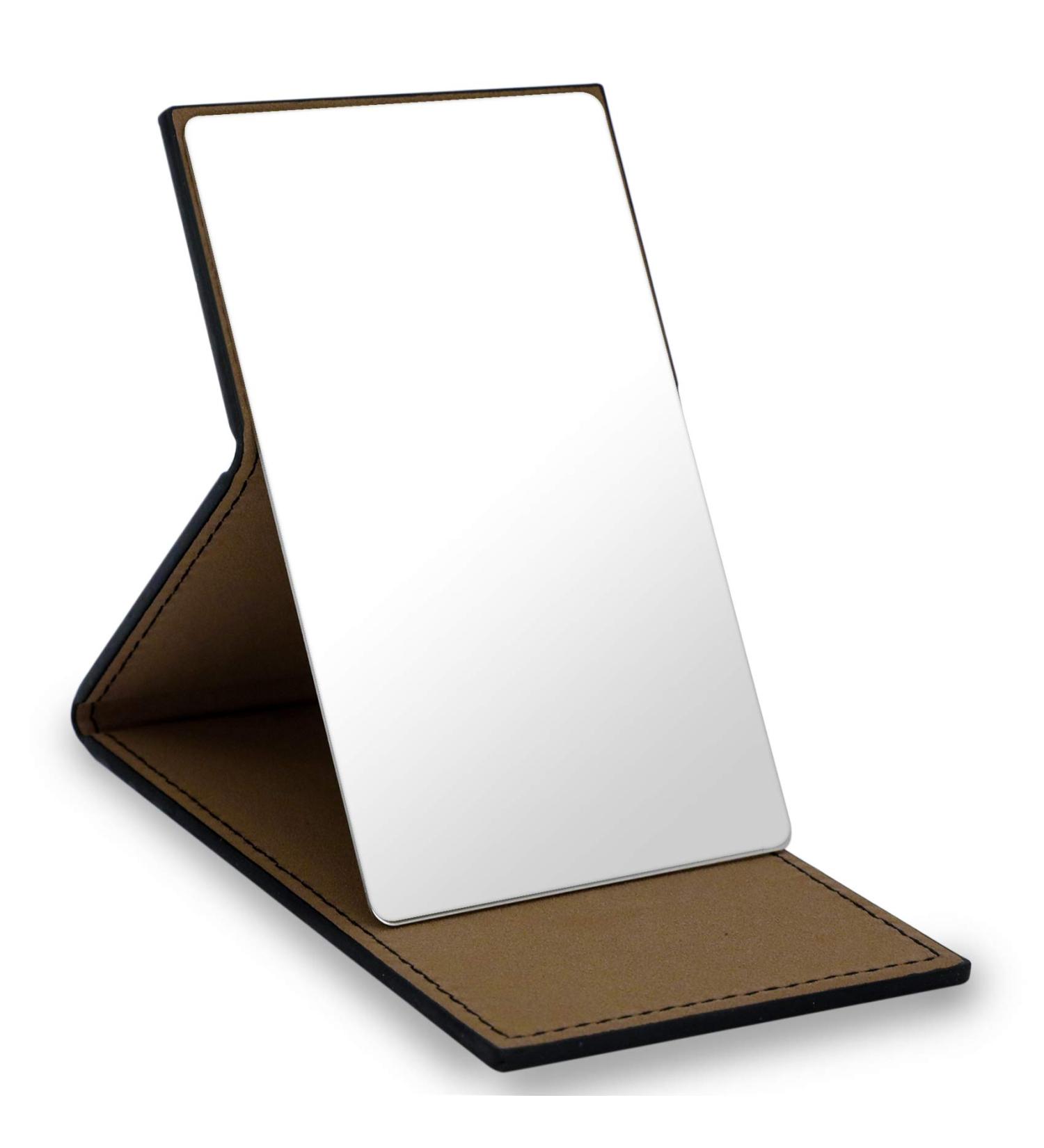 HOHIYO Compact Mirror - Unbreakable Stainless Steel Folding Travel Mirror with PU Leather Cover (Black) - Buy Online on GoSupps.com