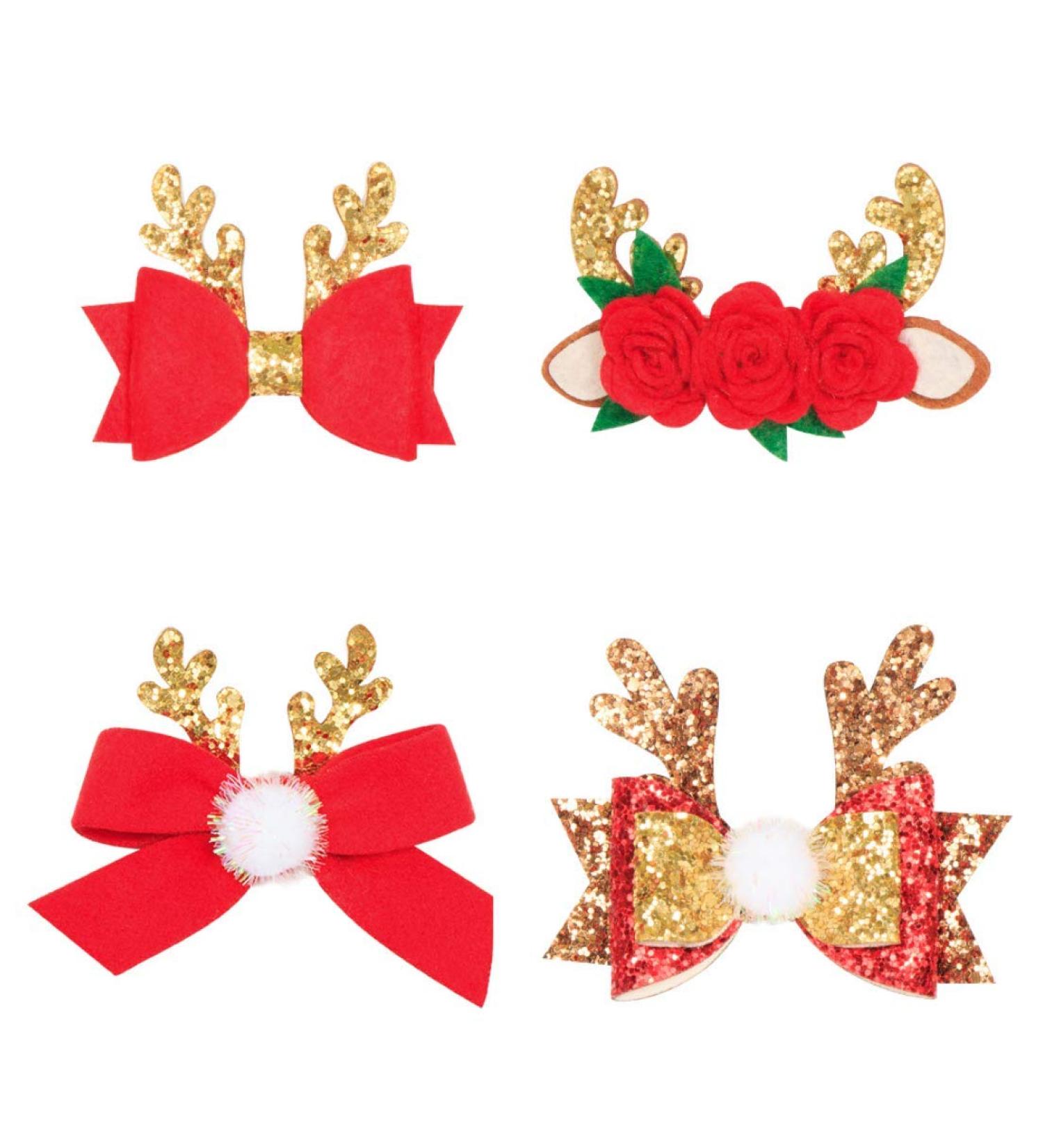 Anewish Christmas Hair Clips for Girls - 4-Piece Glitter Antlers & Bow Knot Set | Festive Red Hair Jewelry - Buy Online on GoSupps.com