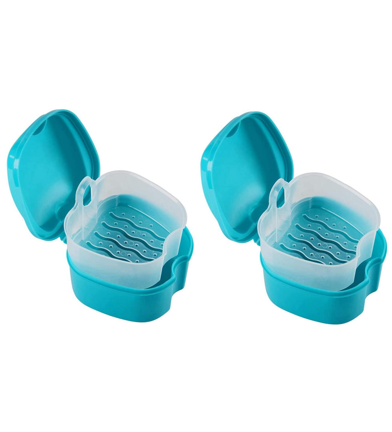 Junguluy 2x Prosthesis Case & Mug Set - Travel Storage Box for False Teeth with Sieve Basket - Buy Online on GoSupps.com