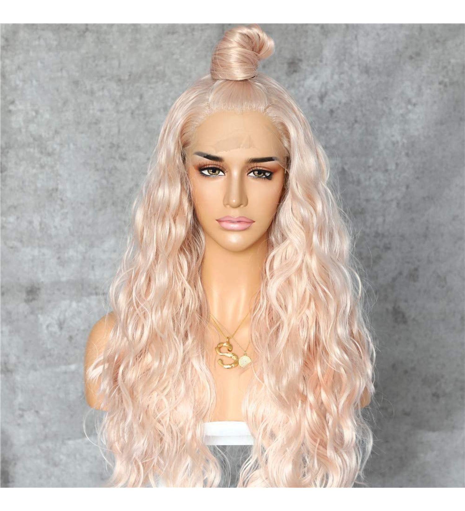 SAPPHIREWIGS 24 Long Rose Gold Blonde Curly Synthetic Lace Front Wig - Heat Resistant for Daily Makeup and Wedding Parties - Buy Online on GoSupps.com