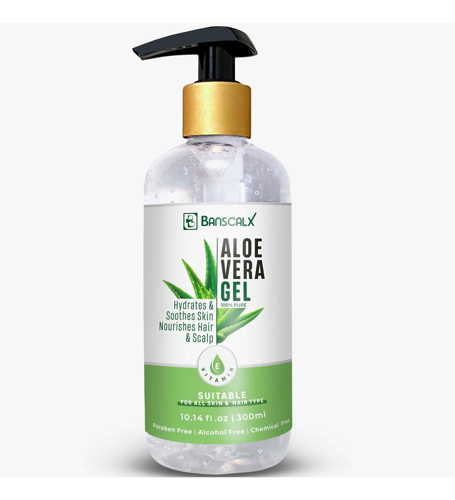 Organic Aloe Vera Gel 10.14oz - 100% Pure Natural Moisturizer for Sunburn Relief Hydration & Soothing Sensitive Skin - Ideal for Face Body & Hair - Buy Online on GoSupps.com