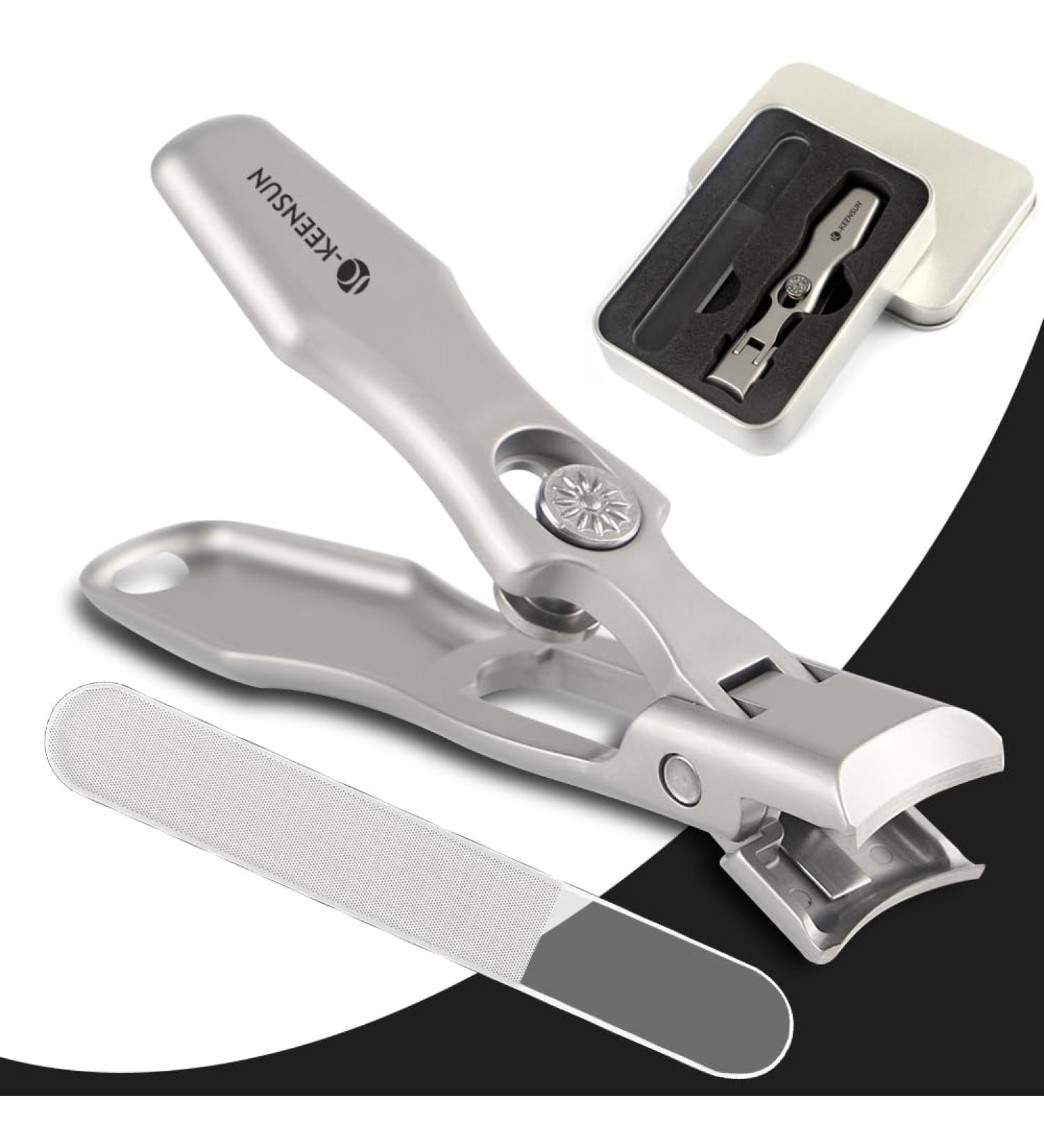KEENSUN Nail Clippers 16mm Wide Jaw Opening Ultra Sharp Nail Clippers for Cutting Thick Nails Extra Large Toenail & Fingernails Clippers with Safety Lock and Nail File for eniors Men Adult (Silver) Modern - Buy Online on GoSupps.com