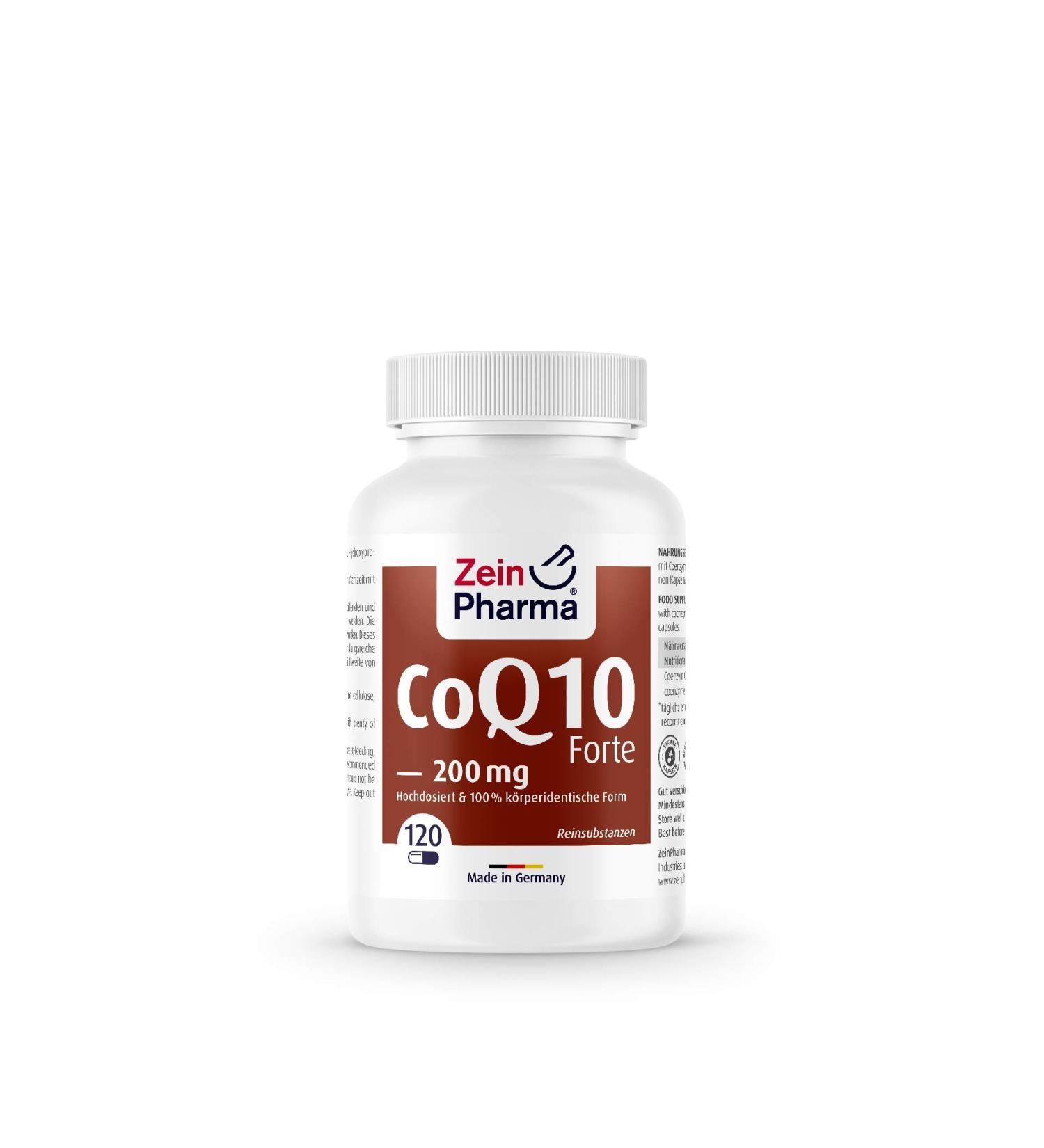 Zeinpharma Coenzyme Q10 Forte 200mg - 120 Vegan Capsules for Energy & Vitality | 100% Pure Ubichinon Lab Tested 4-Month Supply - Buy Online on GoSupps.com