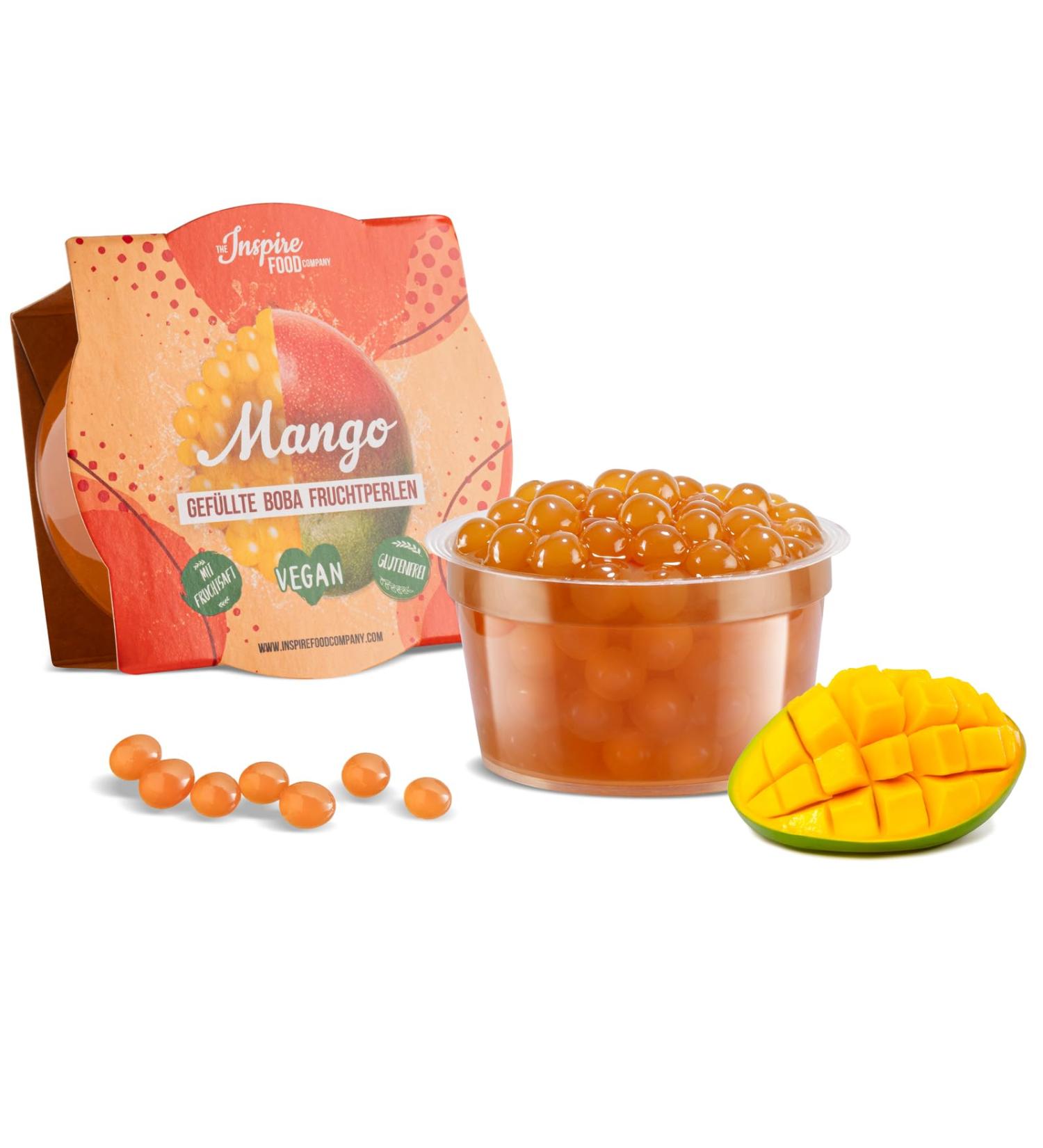 Inspire Food Mango Bubble Tea Pearls - Vegan & Gluten-Free Popping Boba Beads | 100g Tapioca Fruit Pearls for Delicious Bubble Tea - Buy Online on GoSupps.com