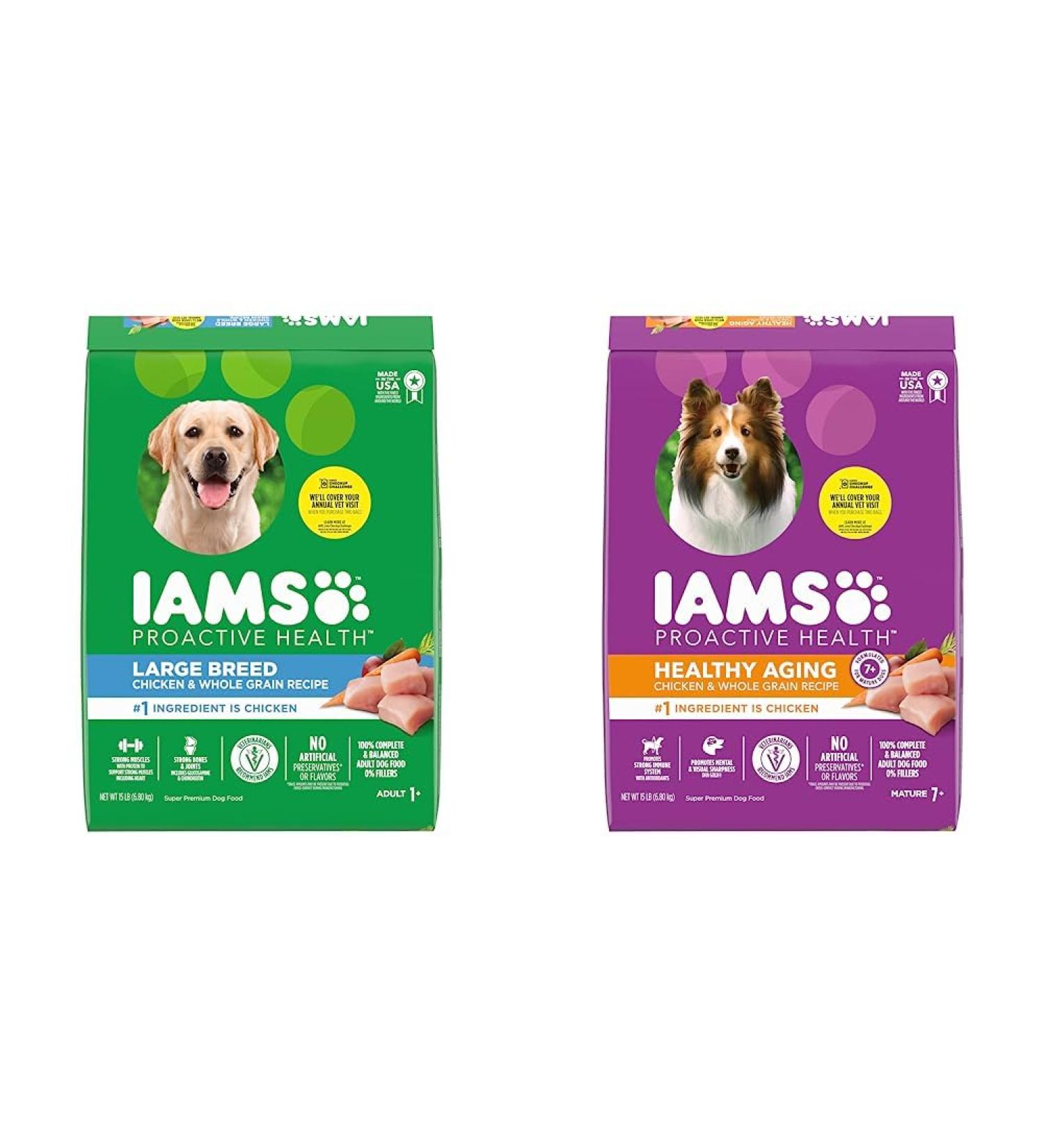 IAMS Proactive Health Dog Food Dry Adult Large Breed Chicken & Whole Grains Recipe + IAMS Proactive Health Dry Dog Food - Mature (7+) - Original Dog Food+ Dog Food 6.8kg 6.80 kg (Pack of 1) - Buy Online on GoSupps.com