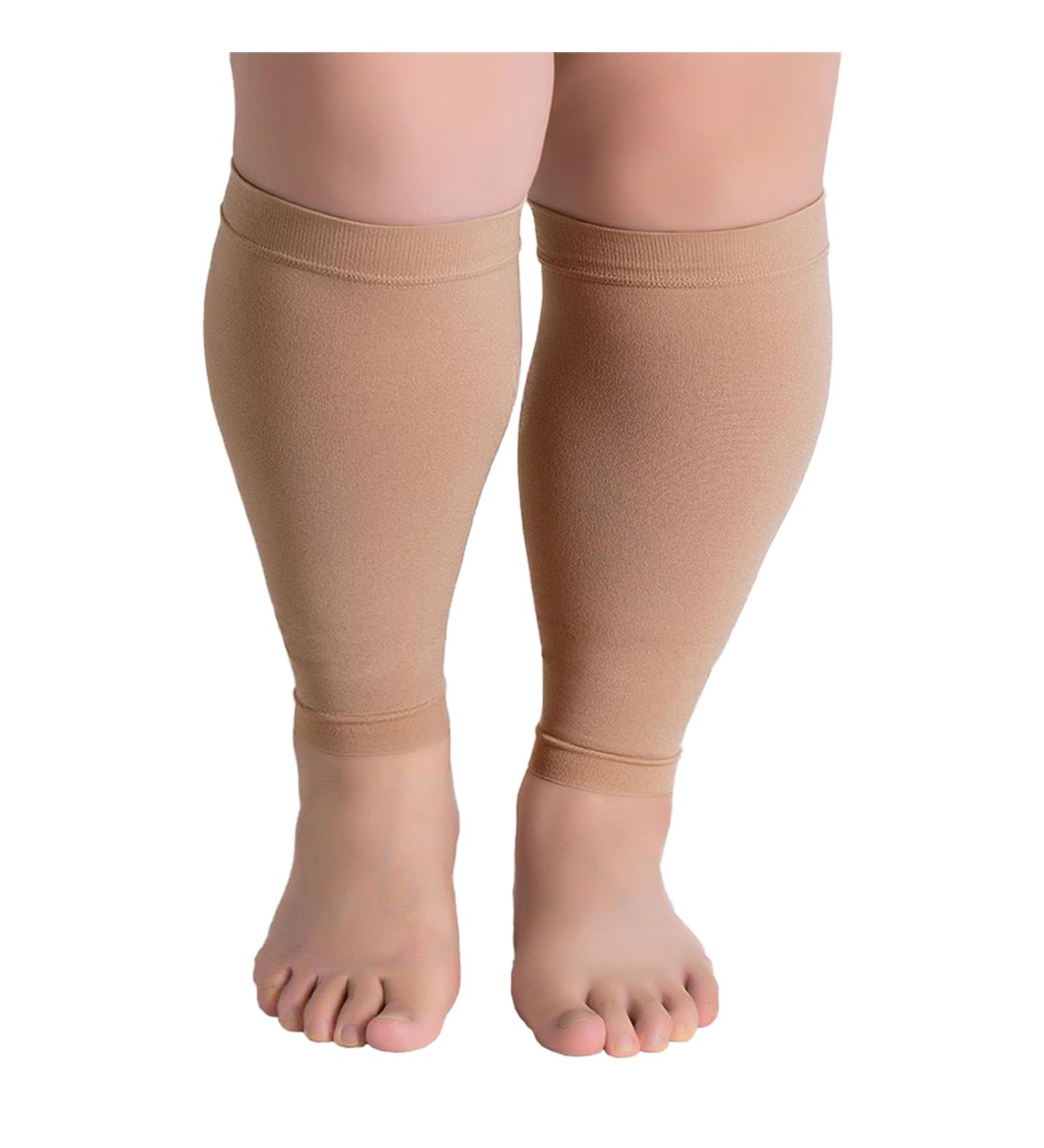 Hotfiary Calf Compression Stockings for Men & Women - 20-30 mmHg Oversize S-7XL Footless Support for Travel & Flight - Beige 4XL - Buy Online on GoSupps.com