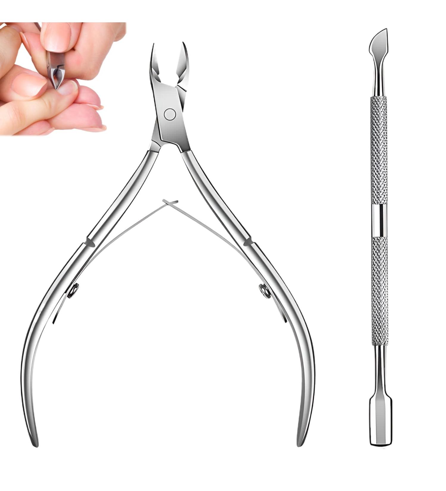 Cuticle Nipper 2 Pcs Cuticle Pusher with Cuticle Nippers Professional Stainless Steel Cuticle Cutter Durable Pedicure Manicure Tools for Fingernails and Toenails (Silver) - Buy Online on GoSupps.com
