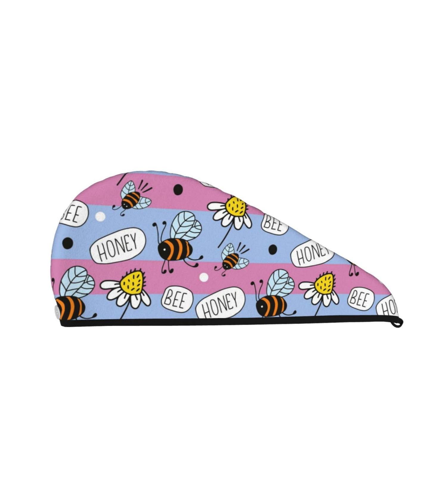 Microfiber Hair Drying Cap - Bees and Daisies Striped Soft Towel Wrap Quick Dry for Curly & Thick Hair - Buy Online on GoSupps.com