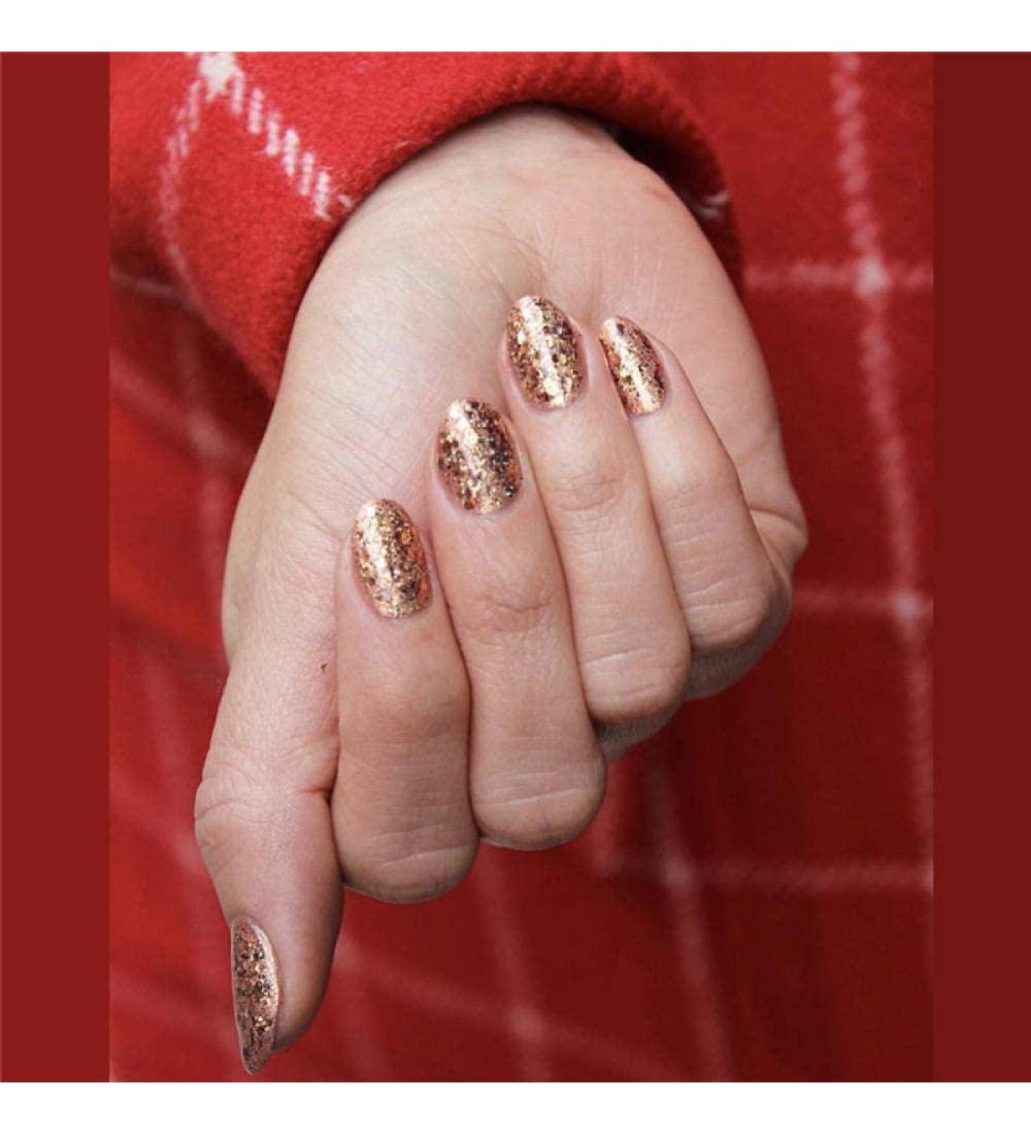24-Piece Golden Sequin Artificial Nails Set | Round Fake Nails Manicure Stickers for Stunning Nail Art - Buy Online on GoSupps.com