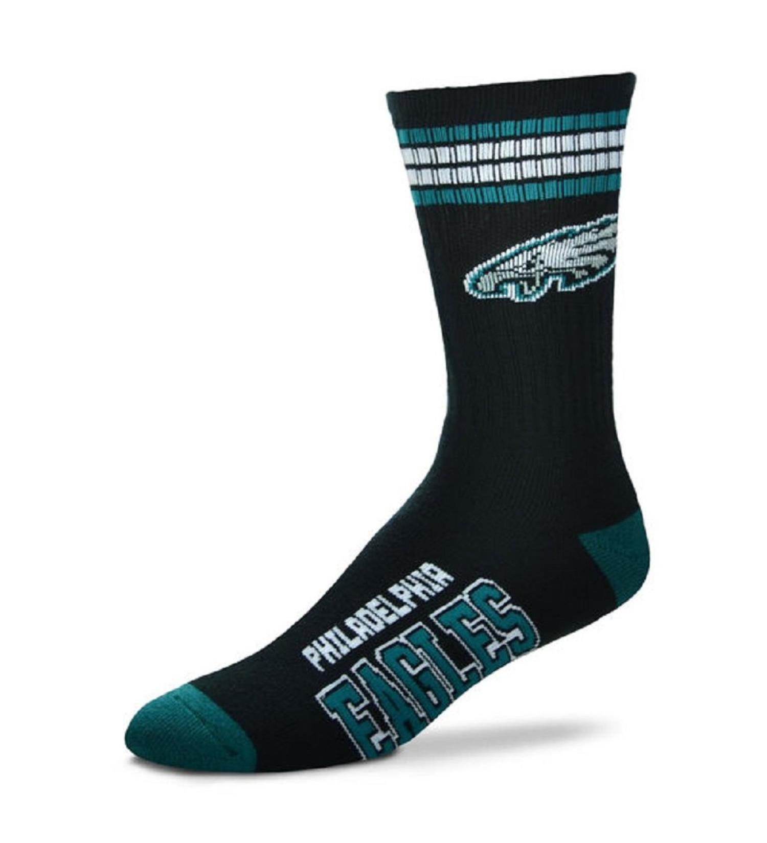 For Bare Feet Men's NFL 4-Stripe Deuce Performance Crew Socks Philadelphia Eagles Large Team Color