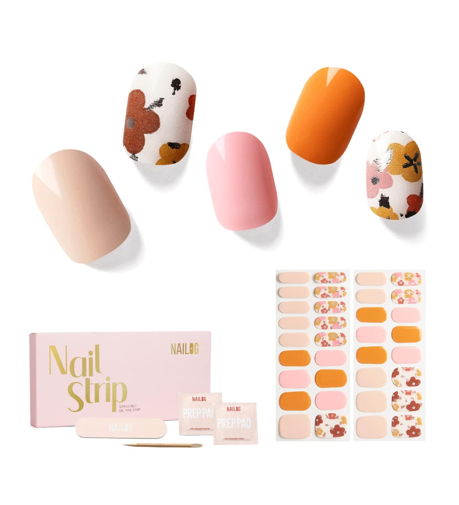 NAILOG Semi Cured Gel Nail Strips 34 pcs Salon-Quality Gel Nail Stickers Long Lasting Nail Wraps for Women with Soft Gel Finish Christmas New Year Design Waltz of The Flowers - Buy Online on GoSupps.com
