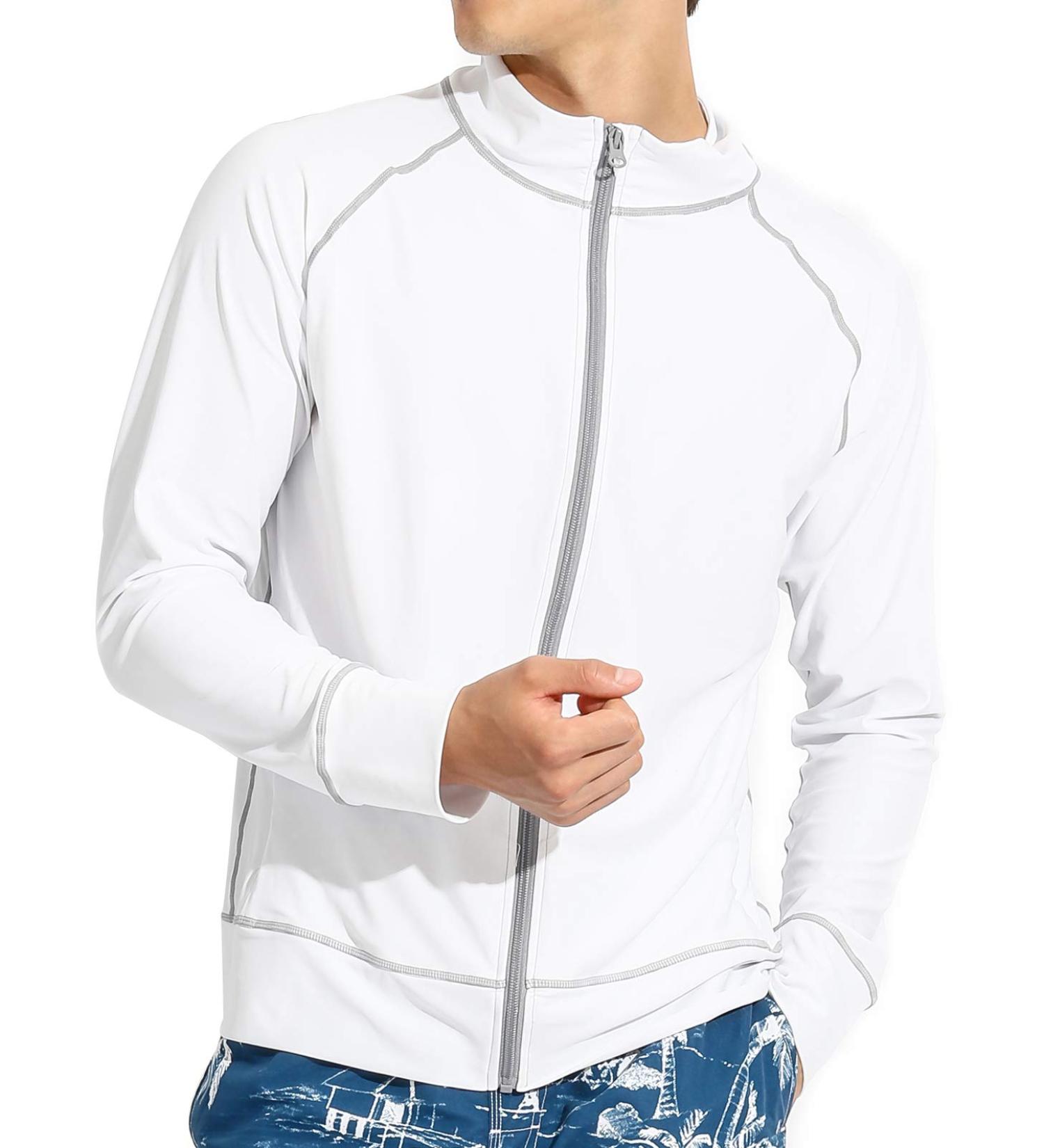 Actleis Men's UPF50+ Long Sleeve Zip Rash Guard, White XX-Large - Sun Protection Shirt for Swimming, Running, Fishing - Buy Online on GoSupps.com