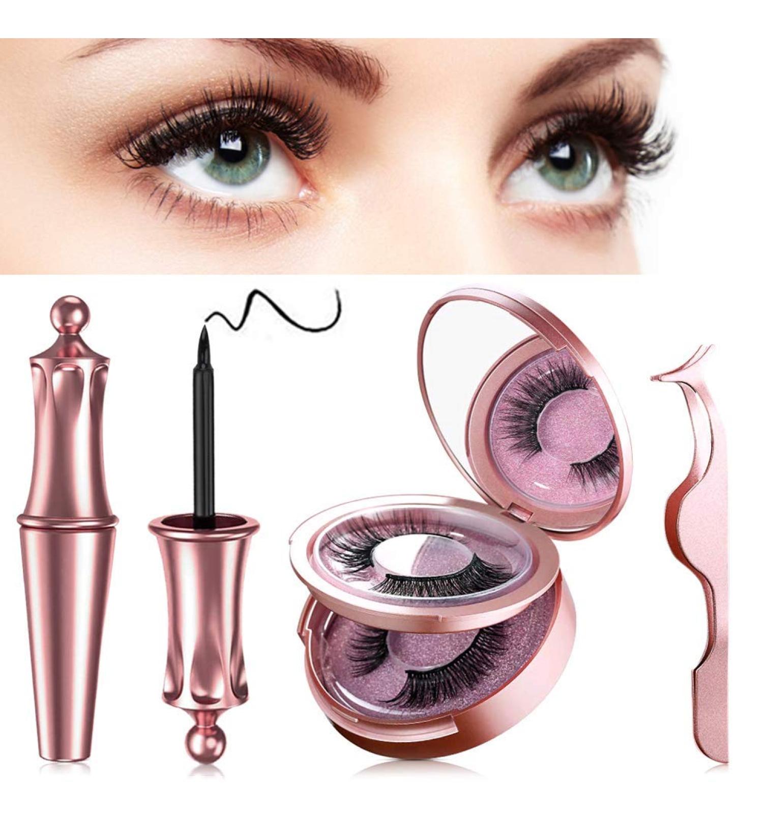 Magnetic Eyelashes & Eyeliner Set - Waterproof Gel 2 Pairs of 3D Reusable Lashes Tweezers & Storage Box | Shop Internationally - Buy Online on GoSupps.com