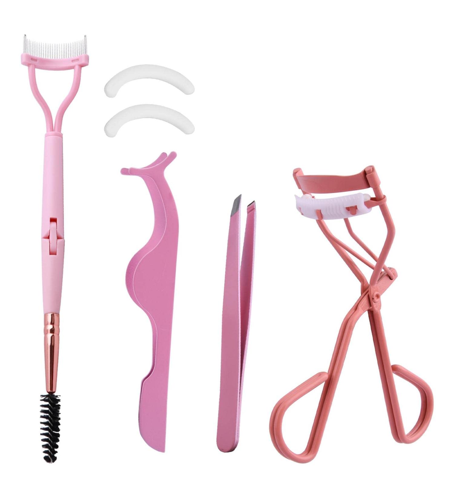 Eyelash Curler Set with Comb & Tweezers - Professional Lash Tools with 2 Refill Pads (Pink) for Volumizing Lift | Worldwide Shipping - Buy Online on GoSupps.com