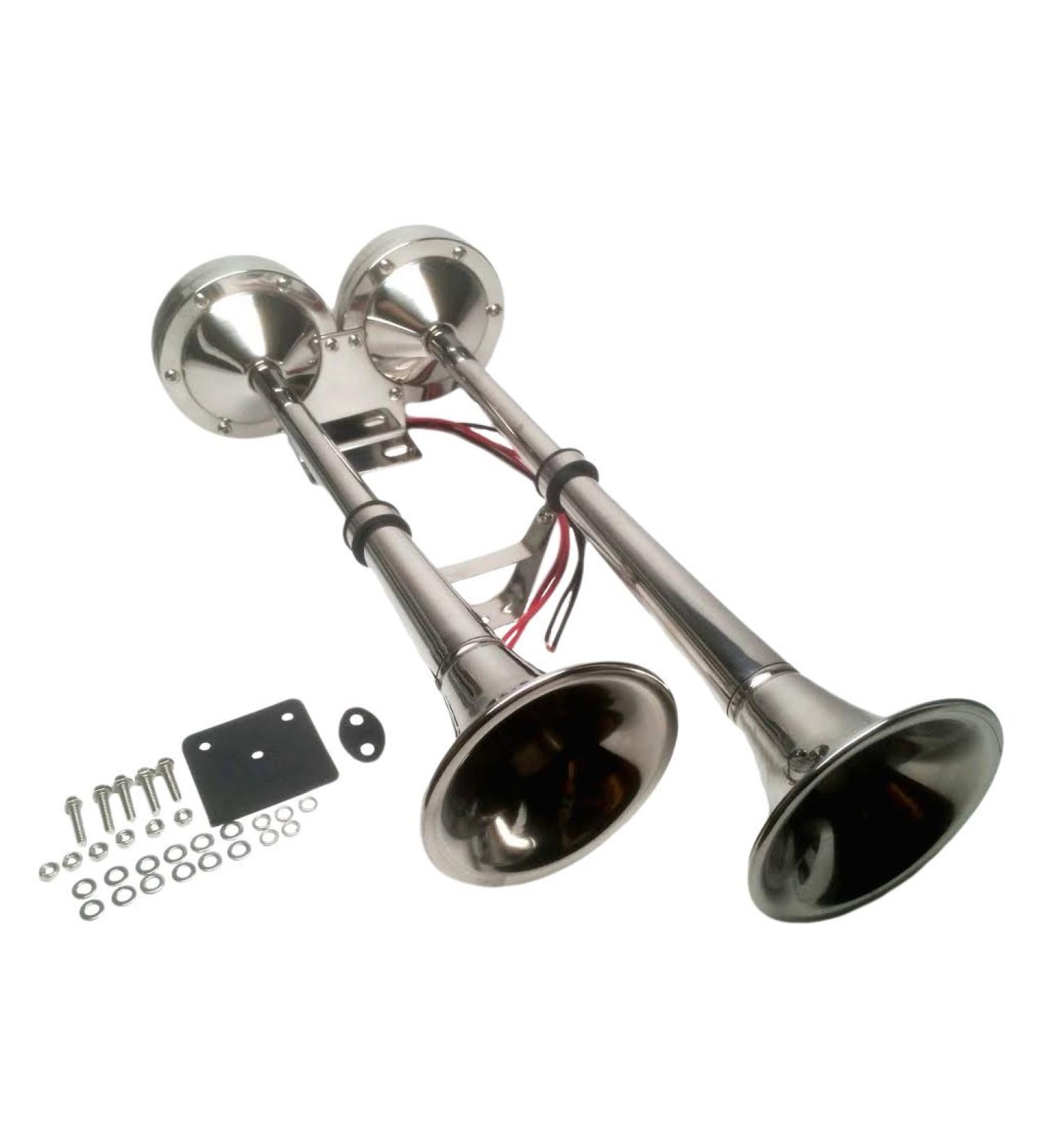 Stainless Steel Electric Dual Trumpet Horn Set 12V-150db for Pontoon RV Car Truck Boat - Buy Online on GoSupps.com