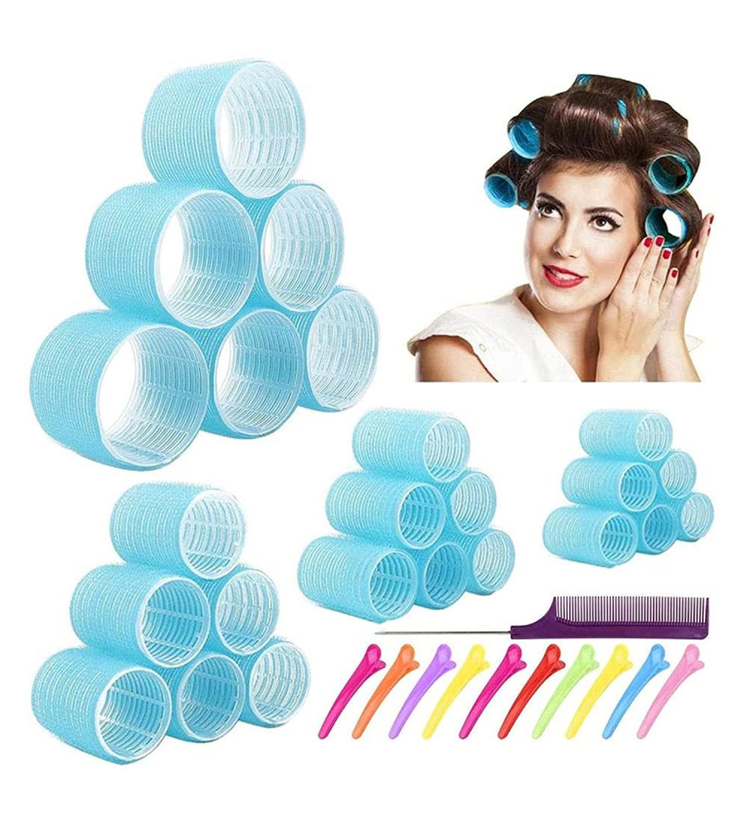 Jumbo Heatless Hair Rollers Set for Long Hair - 24 Packs (Blue) with Clips & Comb - Buy Online on GoSupps.com