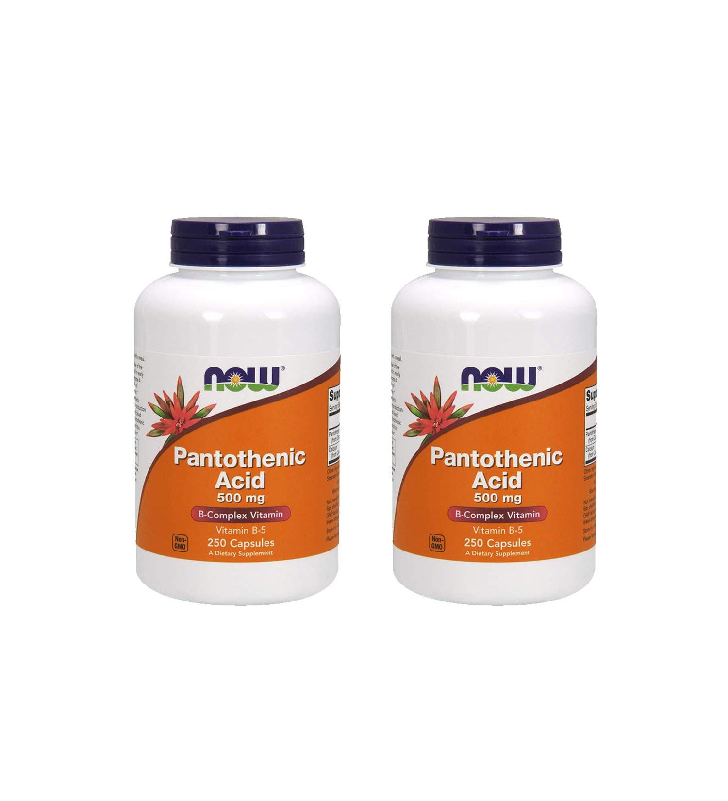 NOW Pantothenic Acid 500mg, 250 Caps (Pack of 2)