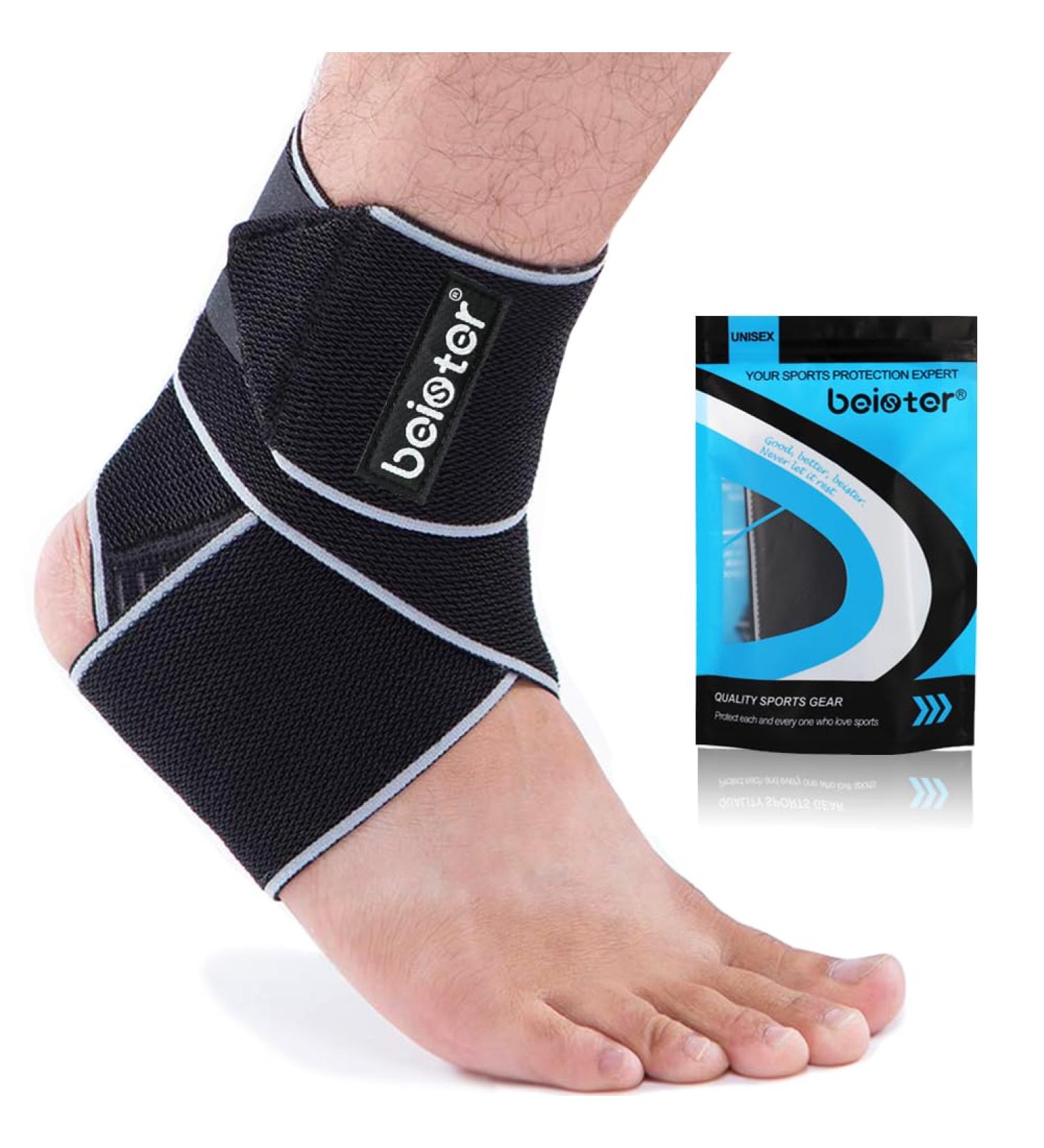 Beister Adjustable Compression Ankle Brace Elastic Foot Support Wrap Sprains Foot Brace for Sports Protect Arthritis Plantar Fasciitis Achilles Tendonitis Grey 1 Pair (Pack of 1) - Buy Online on GoSupps.com