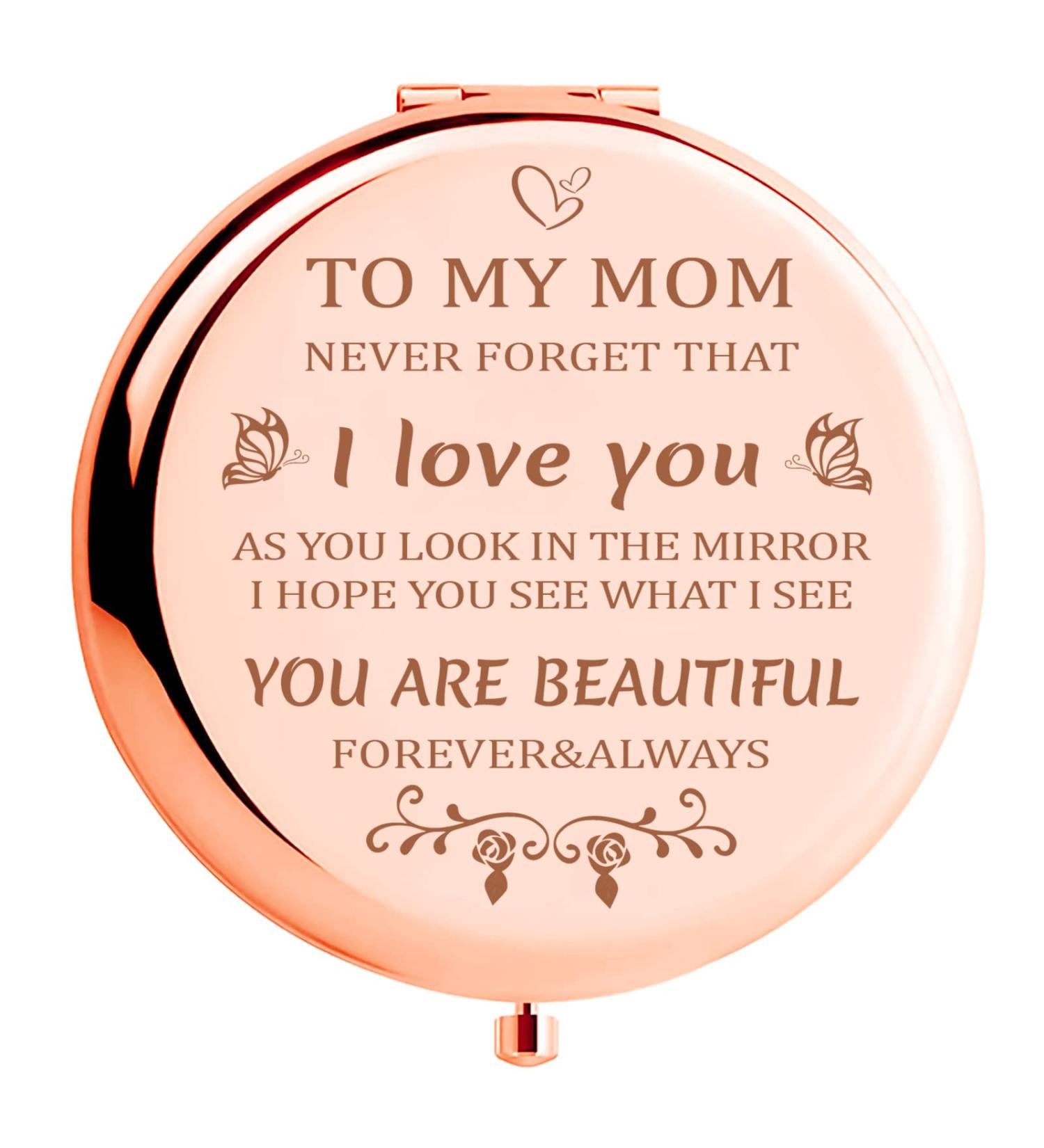 Rose Gold Compact Mirror: Unique Gifts for Mom - From Daughter/Son, Mothers Day, Birthday, Christmas, Valentines, Anniversary - I Love You Mom - Buy Online on GoSupps.com