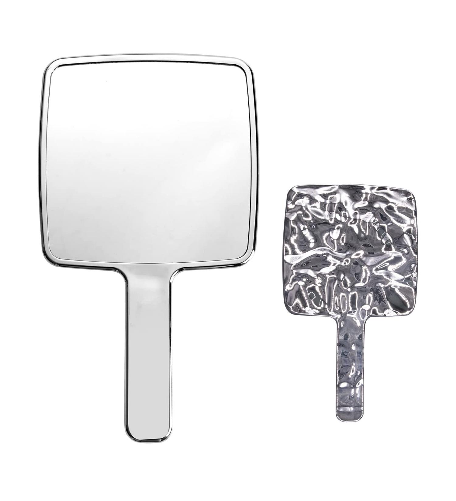 Aesorad Water Ripple Square Handheld Mirror - Large 6.2x11 Inches for Women, Electroplate Silver Travel Makeup Mirror - Buy Online on GoSupps.com