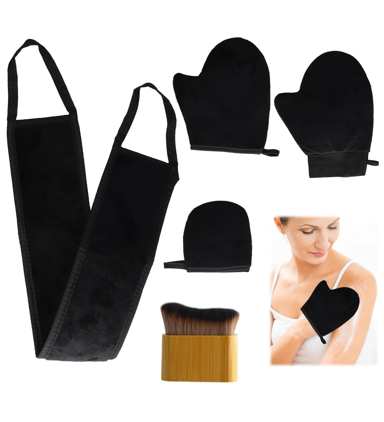 Back Tanning Applicator 3 in 1 Self Tanner Kit Self Tanning Mitt Soft and Skin-Friendly Reusable and Washable for Women Girls and Men (Black) - Buy Online on GoSupps.com