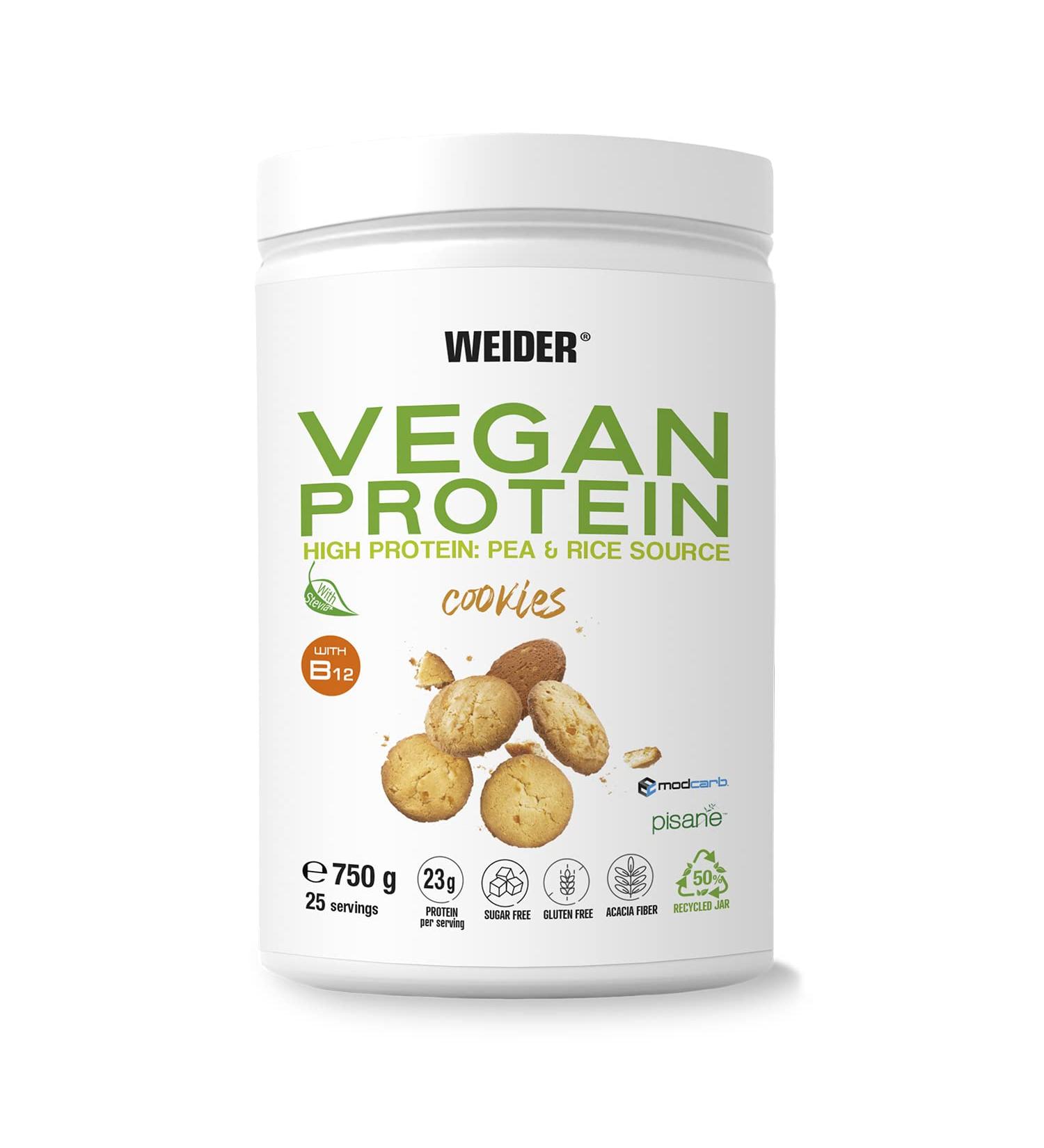 Weider Vegan Protein Cookies (750g) - 23g Protein Gluten-Free Sugar-Free B12 Eco-Friendly Packaging - Buy Online on GoSupps.com