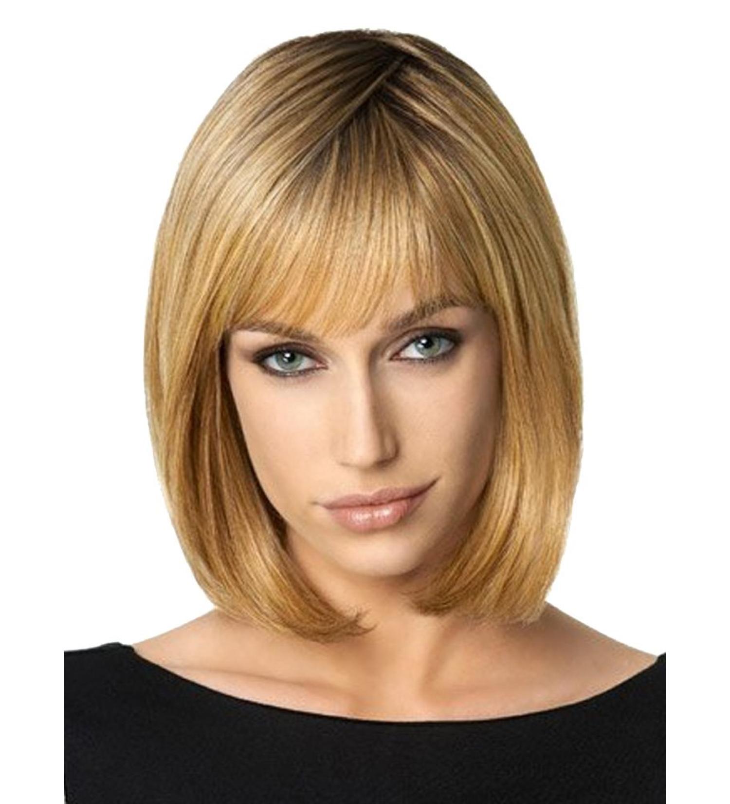 Bob Straight Dark Root Blonde Hair Wig With Bangs for Women | Premium Quality International Shipping - Buy Online on GoSupps.com