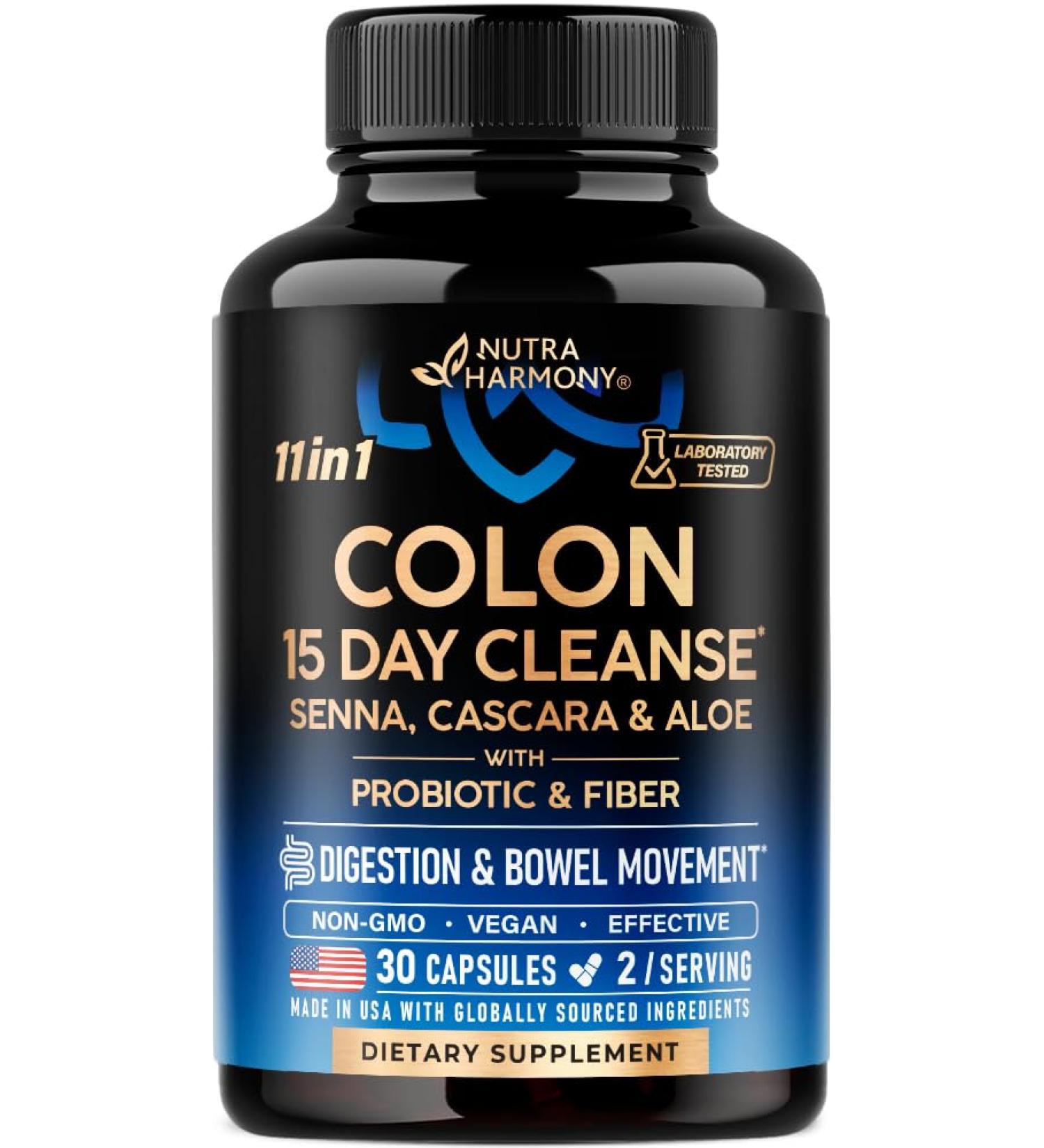 Colon Cleanse - 15 Day Cleanse for Women & Men - Senna | Cascara | Garcinia Cambogia | Probiotics & Fiber - Digestion & Detox - Debloating & Bowel Movement - Natural & Vegan - Made in USA 30 Capsules - Buy Online on GoSupps.com