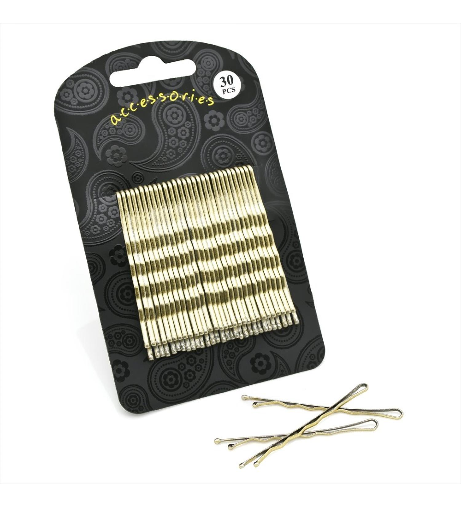 Set of 30 long gold traditional hair clips 6 cm (2.4")