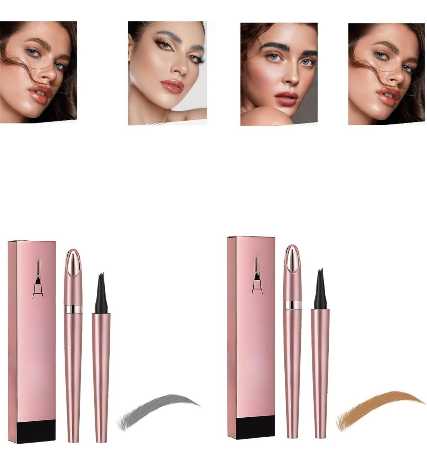 2024 New Magic Eyebrow Pencil - 4 Fork Tip 3D Waterproof Microblading Eyebrow Pencil Contouring Pen Magic Eyebrow Pencil Long-Lasting Natural Fine Stroke Eyebrow Pencil (Light Brown+Gray) - Buy Online on GoSupps.com