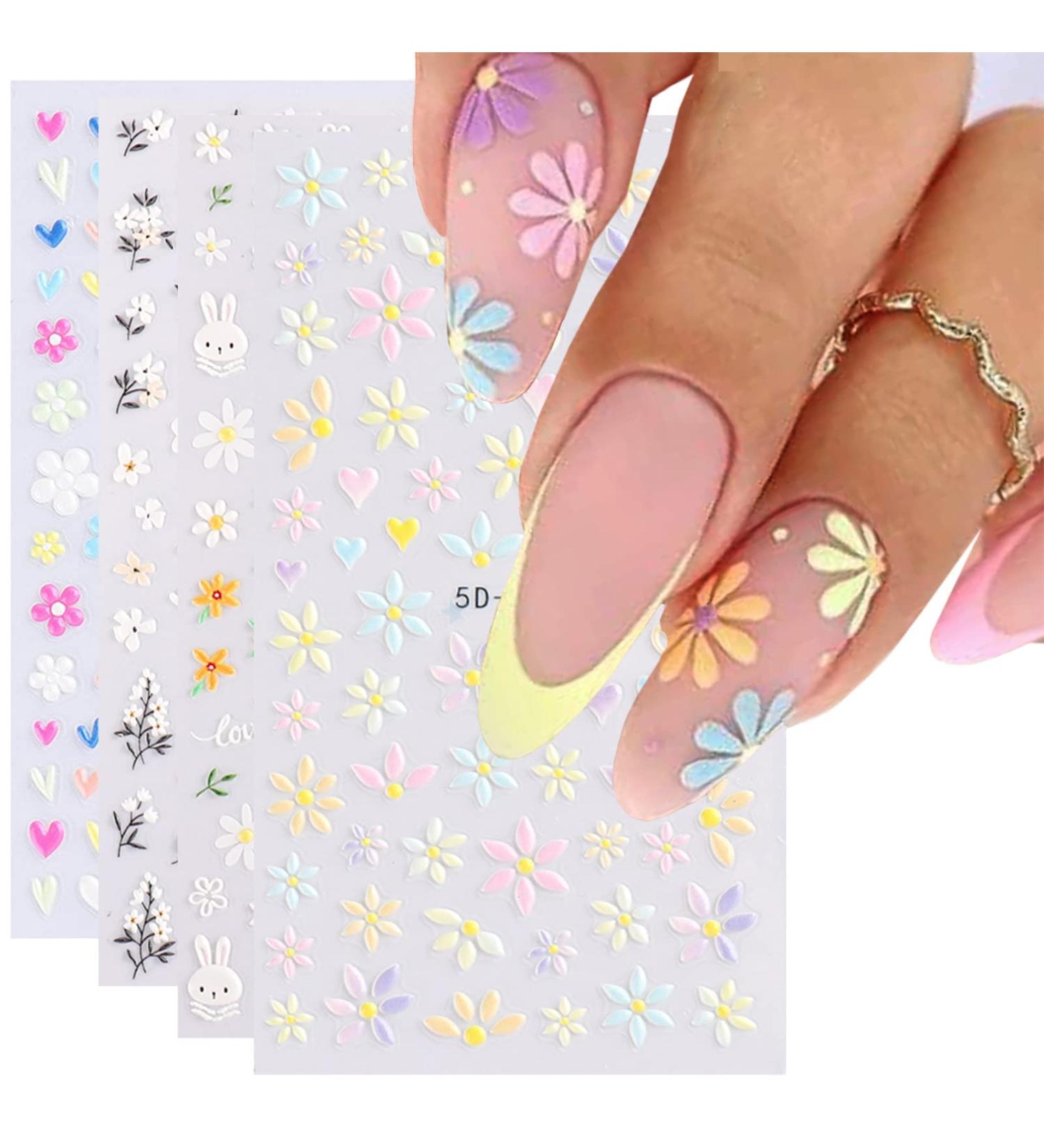 Nail Ticker Self-Adhesive 5D Nail Art Stickers - 4 Sheets of Floral Designs for DIY Nail Decoration - Buy Online on GoSupps.com