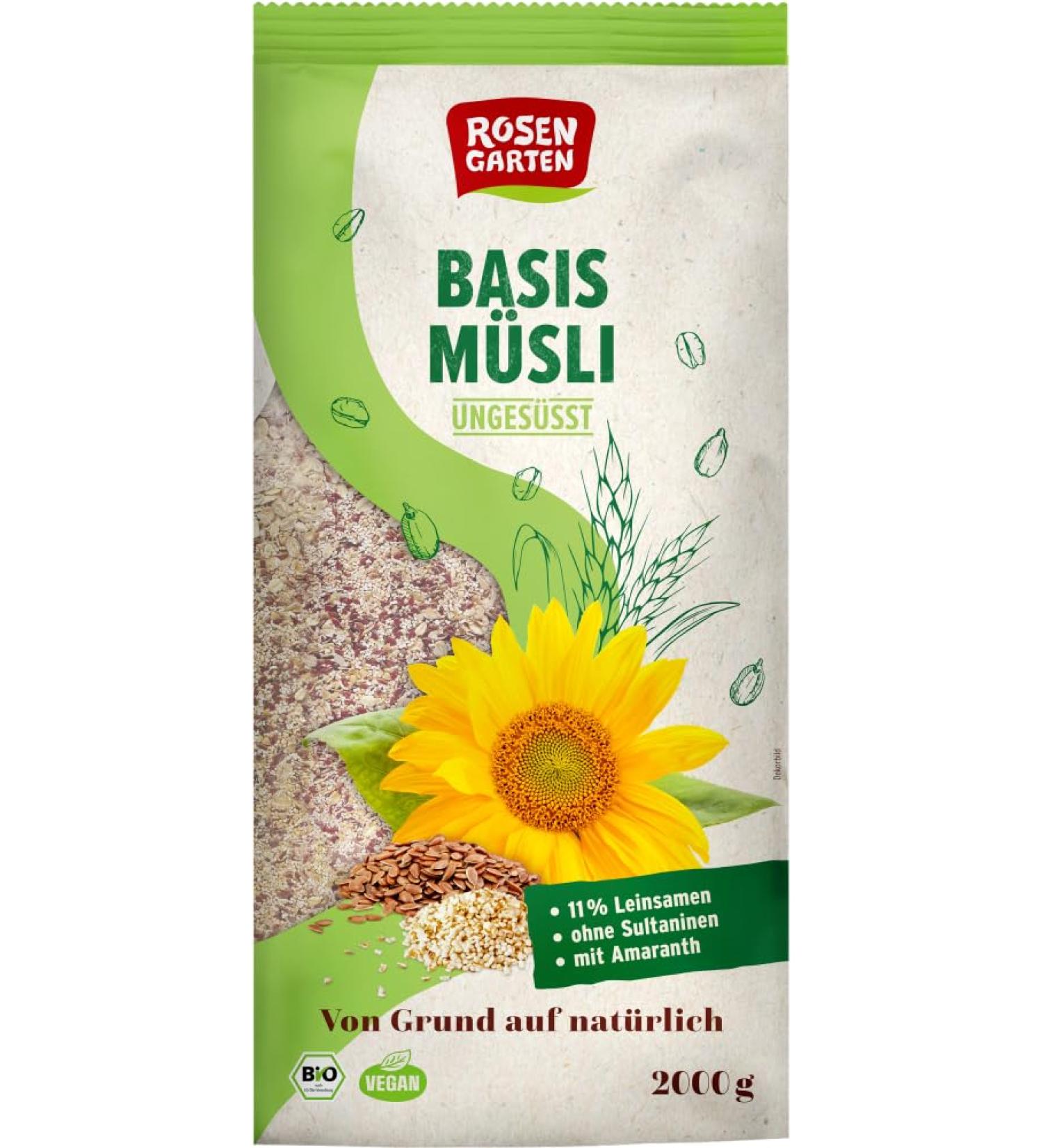 Rosengarten Rosengarten Basic Organic Unsweetened Muesli (2 x 2000 g)