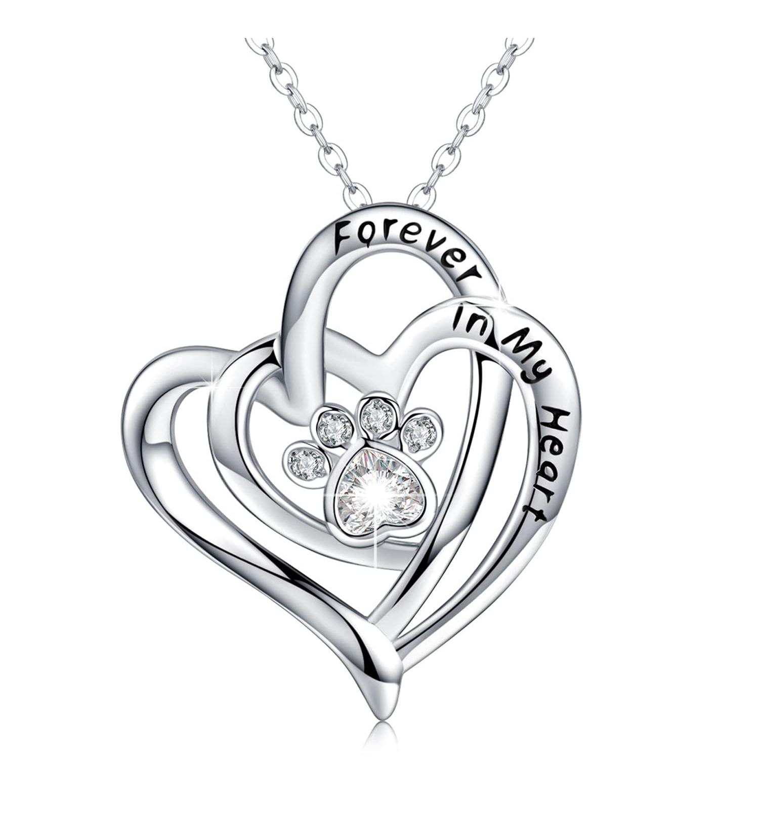 CHENGHONG Paw Print Necklace 925 Sterling Dog Cat Heart Memorial Dog Themed Jewellery Blue Pink Puppy Westie Gifts for Women Girls  - Buy Online on GoSupps.com