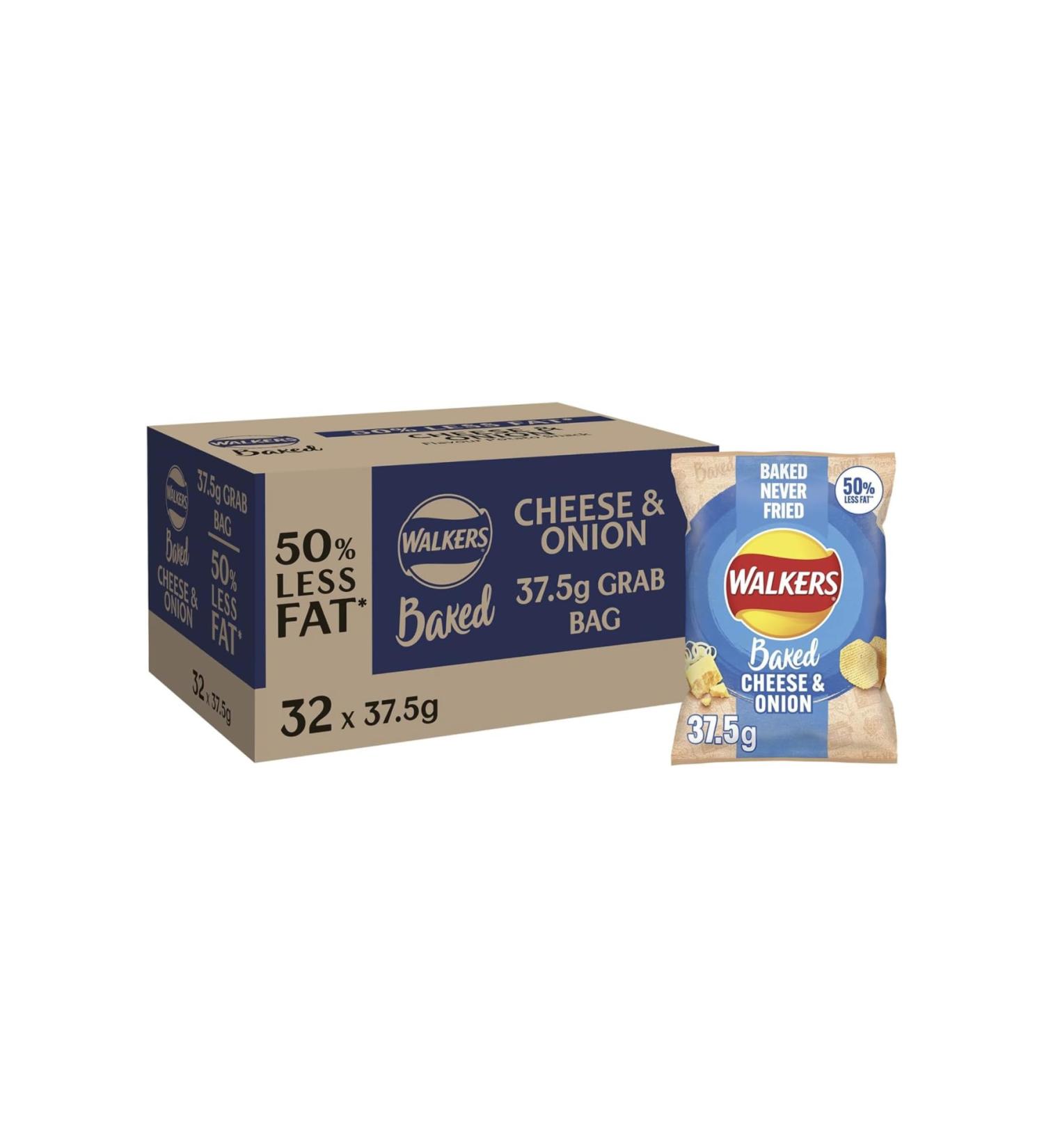 Walkers Twice Oven Baked Crisps Delicious 50% Less Fat 37.5g (Case of 32 Bags) (Cheese & Onion)