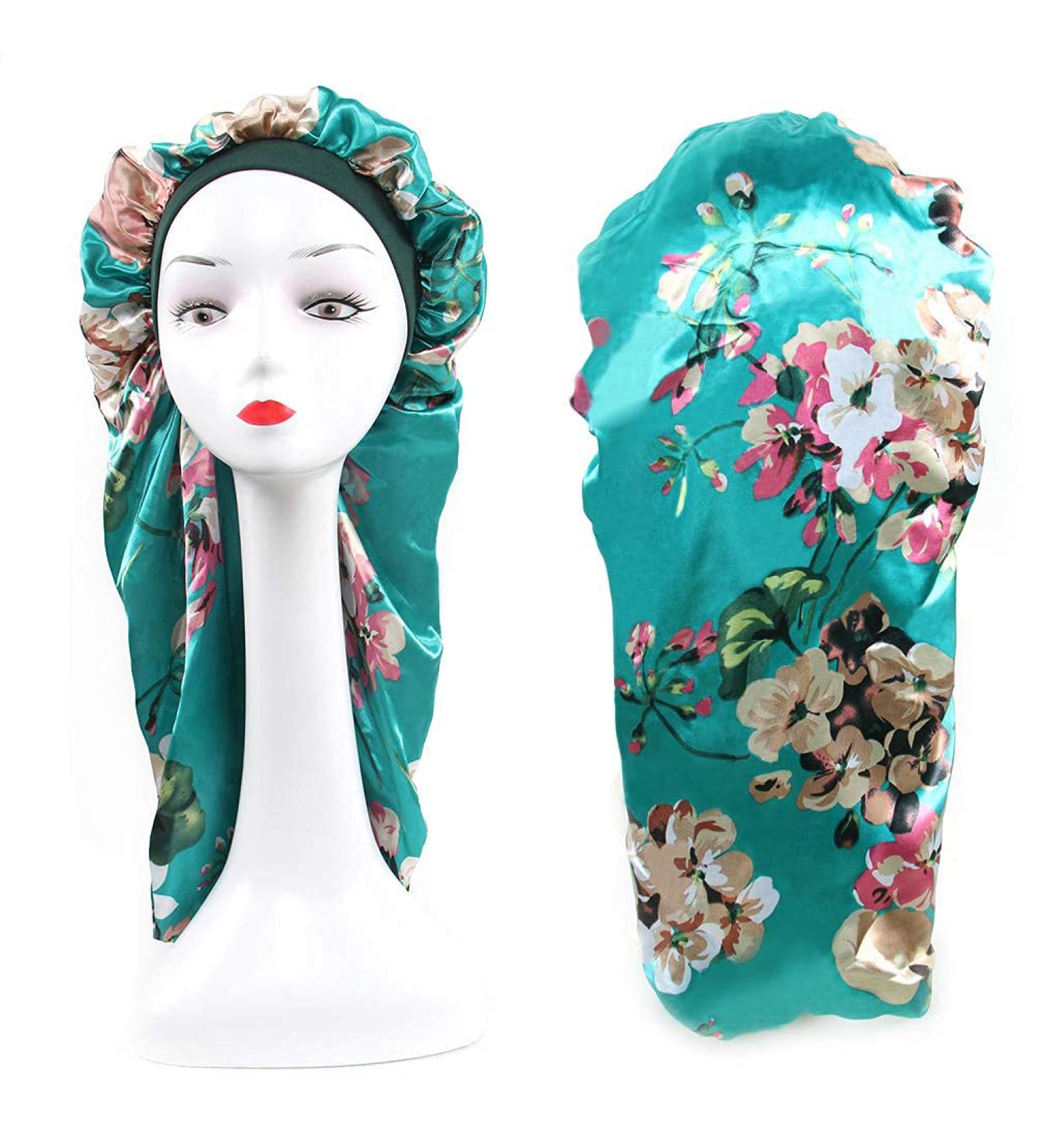 Extra Long Satin Bonnet Sleeping Cap for Long Hair, Curly Hair, Dreadlocks - Green | 1 Pack - Buy Online on GoSupps.com