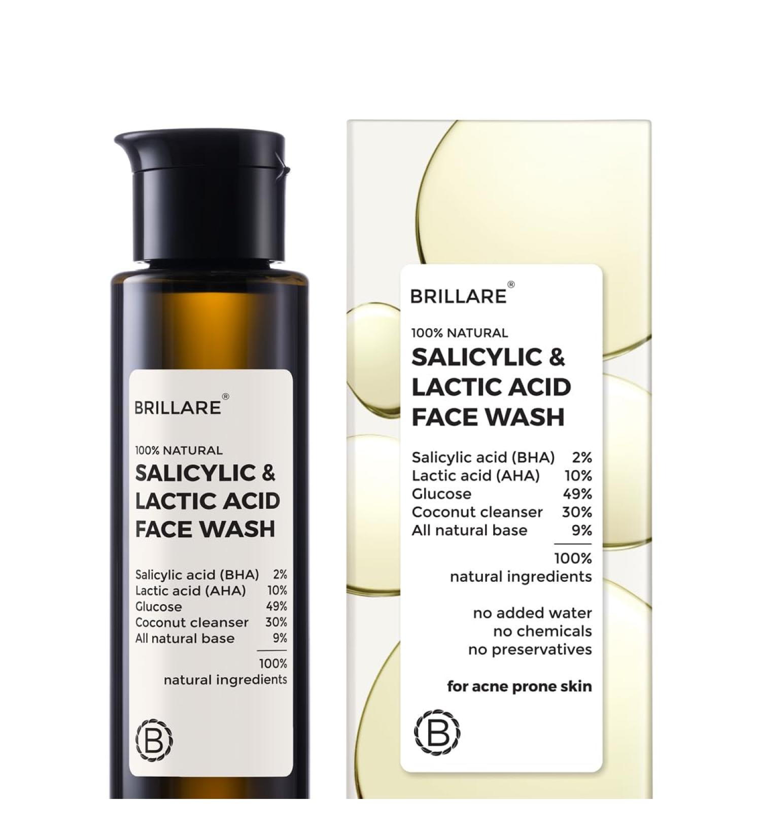 BRILLARE 2% Salicylic & Lactic Acid Face Wash | Deep Cleansing Oil Control & Acne Care | With Zinc for Oily & Sensitive Skin (100ML) : Amazon.in: Beauty - Buy Online on GoSupps.com