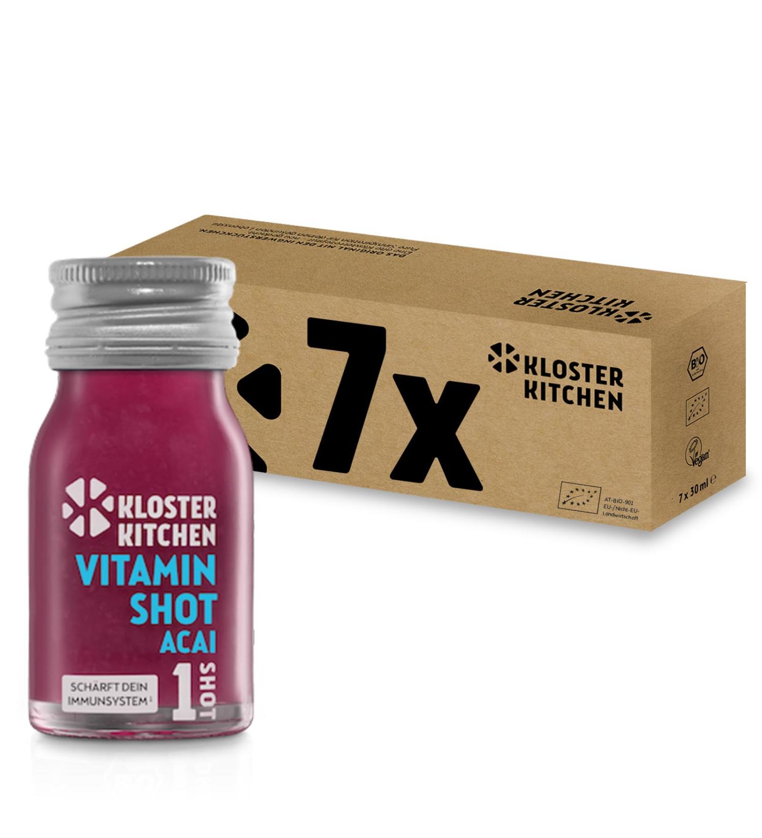Kloster Kitchen Bio Vitamin Shot Baie d'A a 1SHOT 7x 30 ml avec des morceaux de gingembre I Shot de gingembre v g talien en bouteille en verre emporter I sans additifs et avec une douceur naturelle - Buy Online on GoSupps.com
