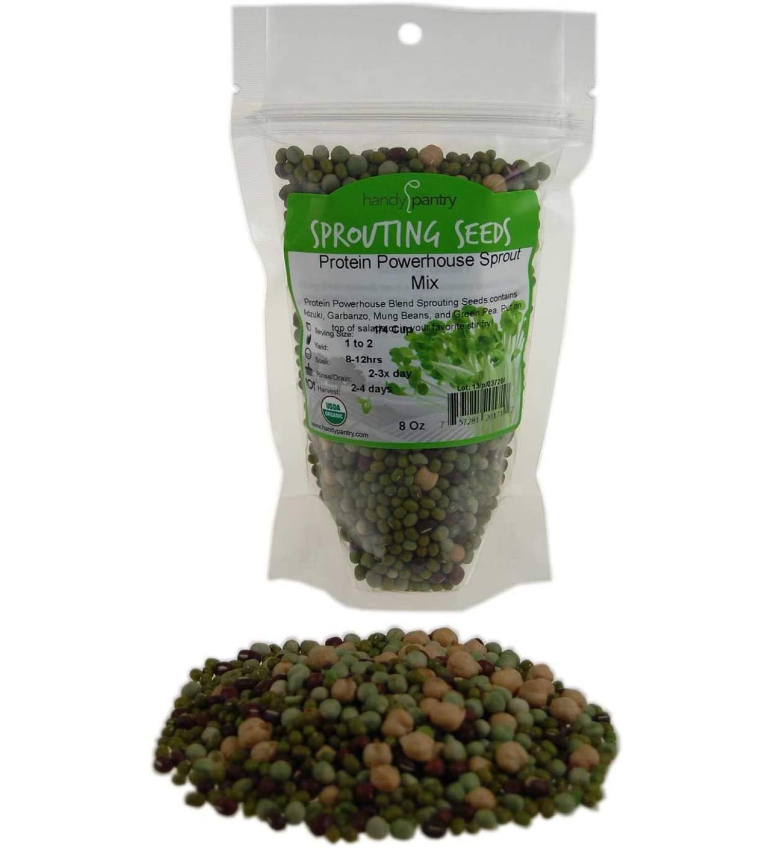 Organic Non-GMO Protein Powerhouse Sprouting Seed Mix 8 Oz - High Protein Sprouts for Food Storage - Pea, Mung, Adzuki - Buy Online on GoSupps.com